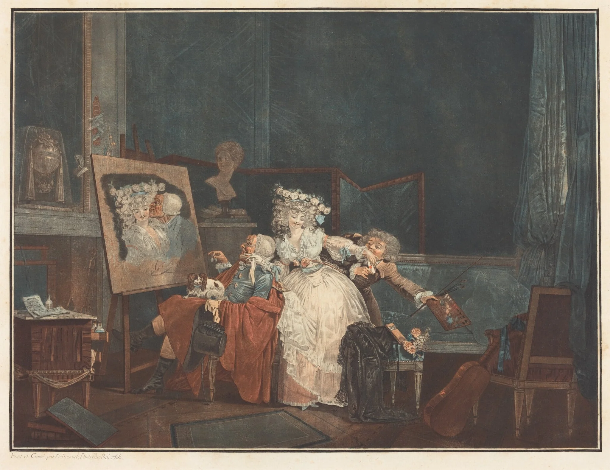 Les Deux Baisers (The Two Kisses), by Philibert-Louis Debucourt, ink, 1786