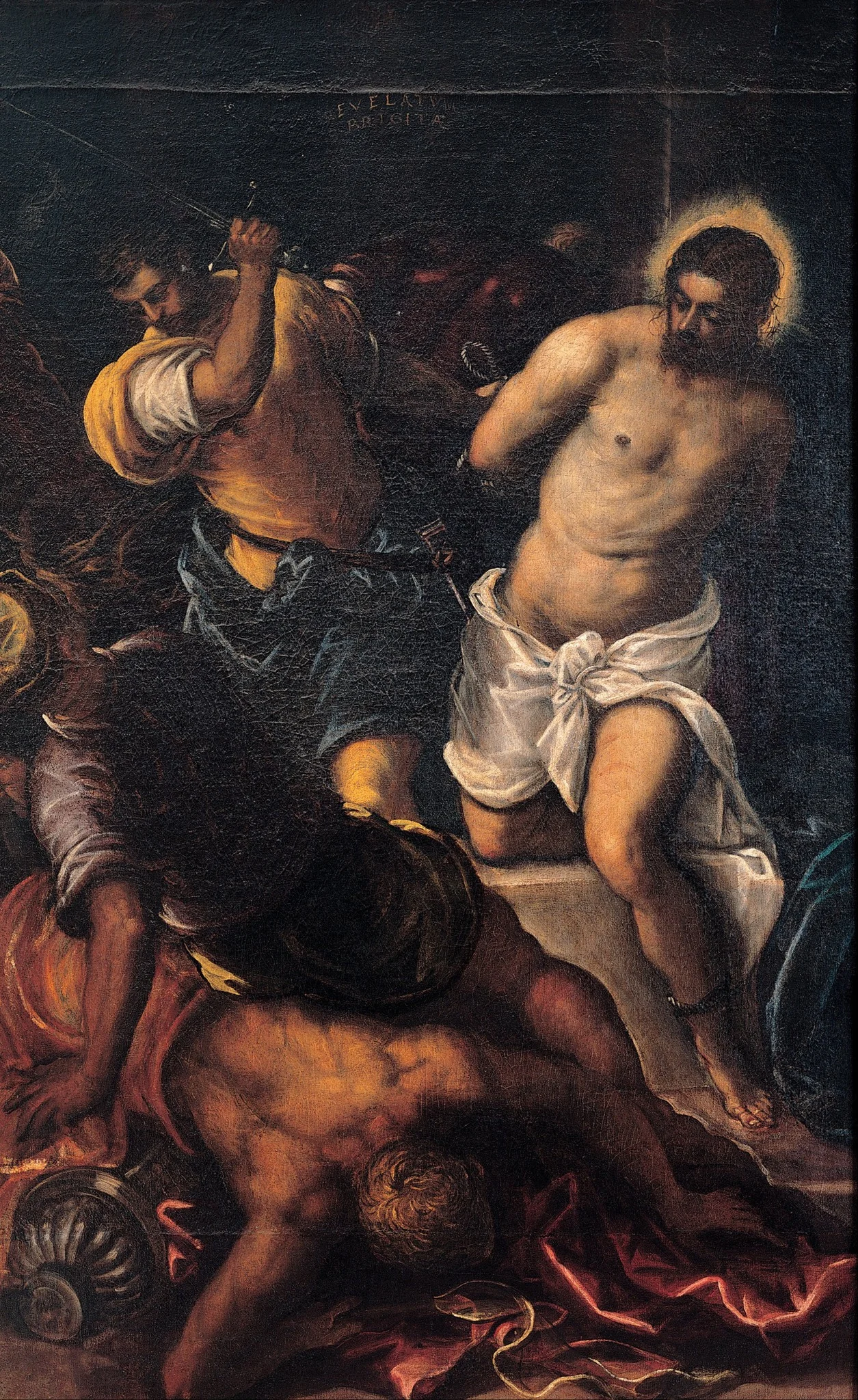 Crowning with thorns, by Jacopo Tintoretto, oil, 1596