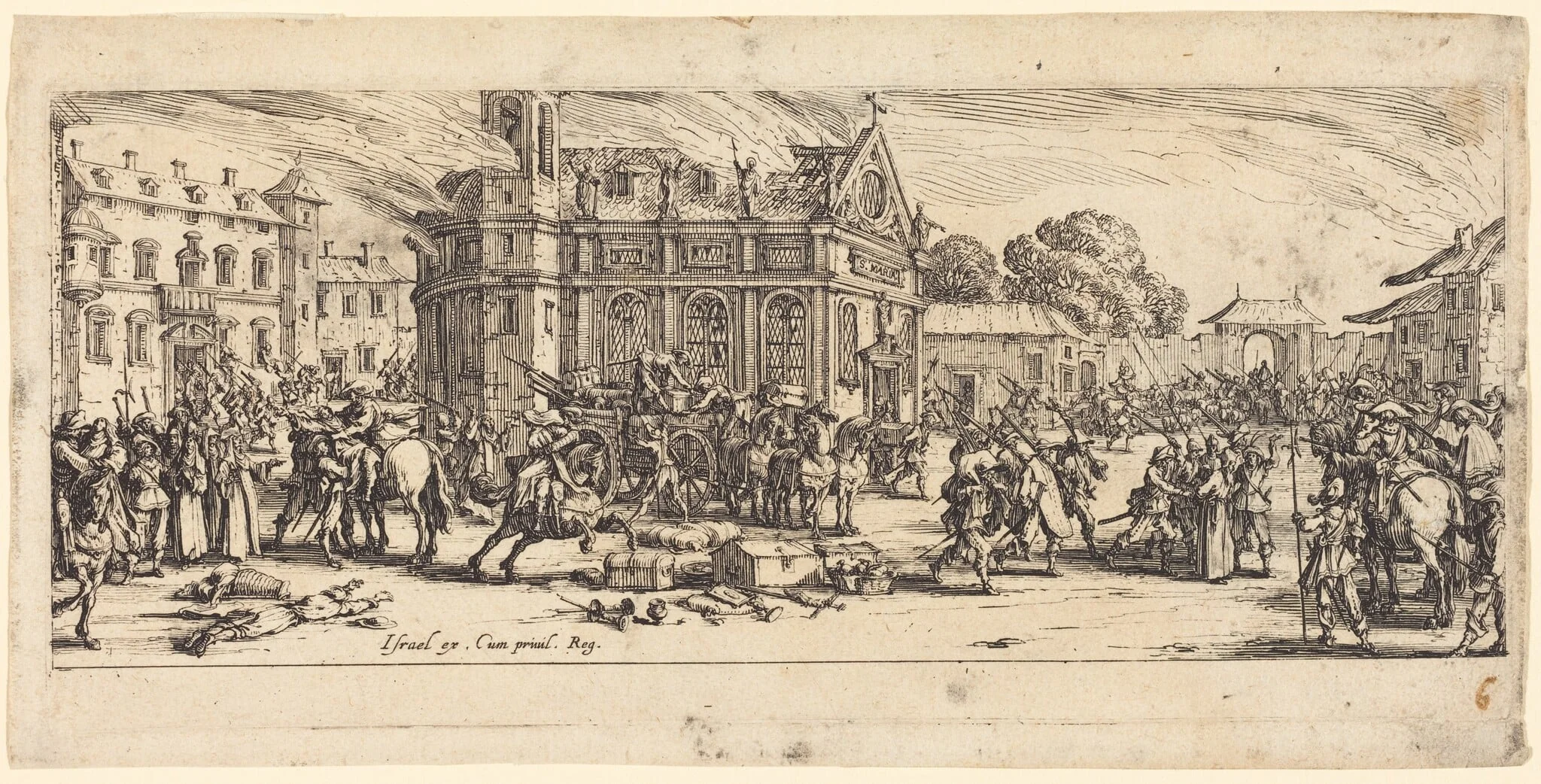 Destruction of a Convent, by Jacques Callot, ink, 1633