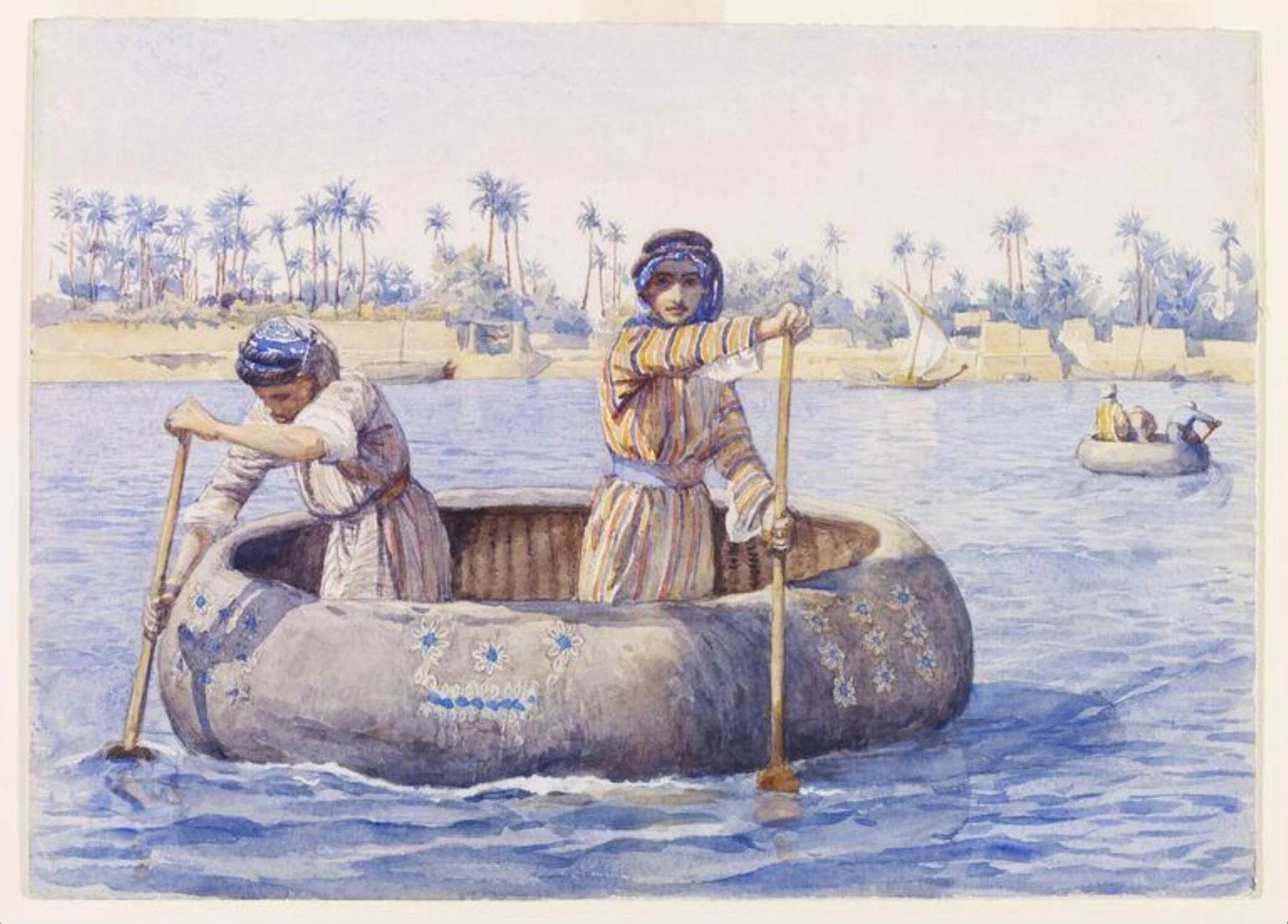 Two Arabs in a Quffa, by Arthur Trevor Haddon, watercolor, 1864