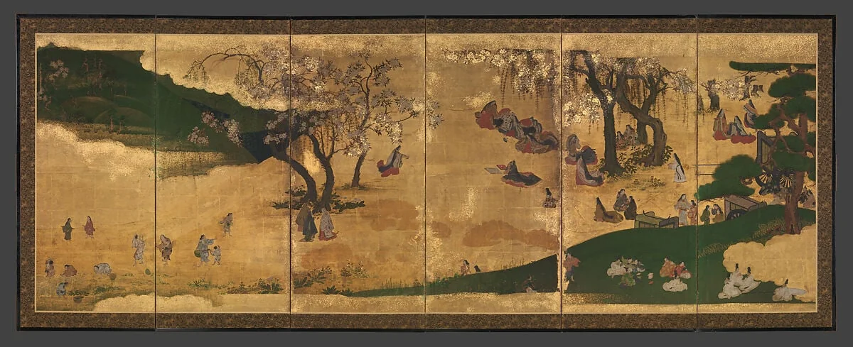 花見・紅葉狩図屏風|Cherry-Blossom and Maple-Leaf Viewing, by Unknown, ink, 1634
