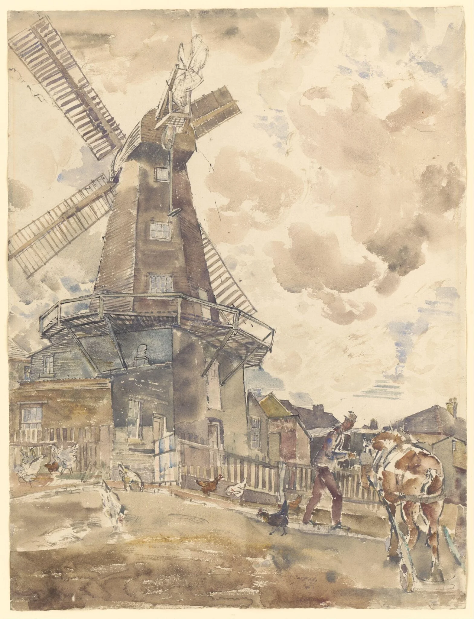 Delce Mill, Rochester, by Hennell, watercolor, 1940