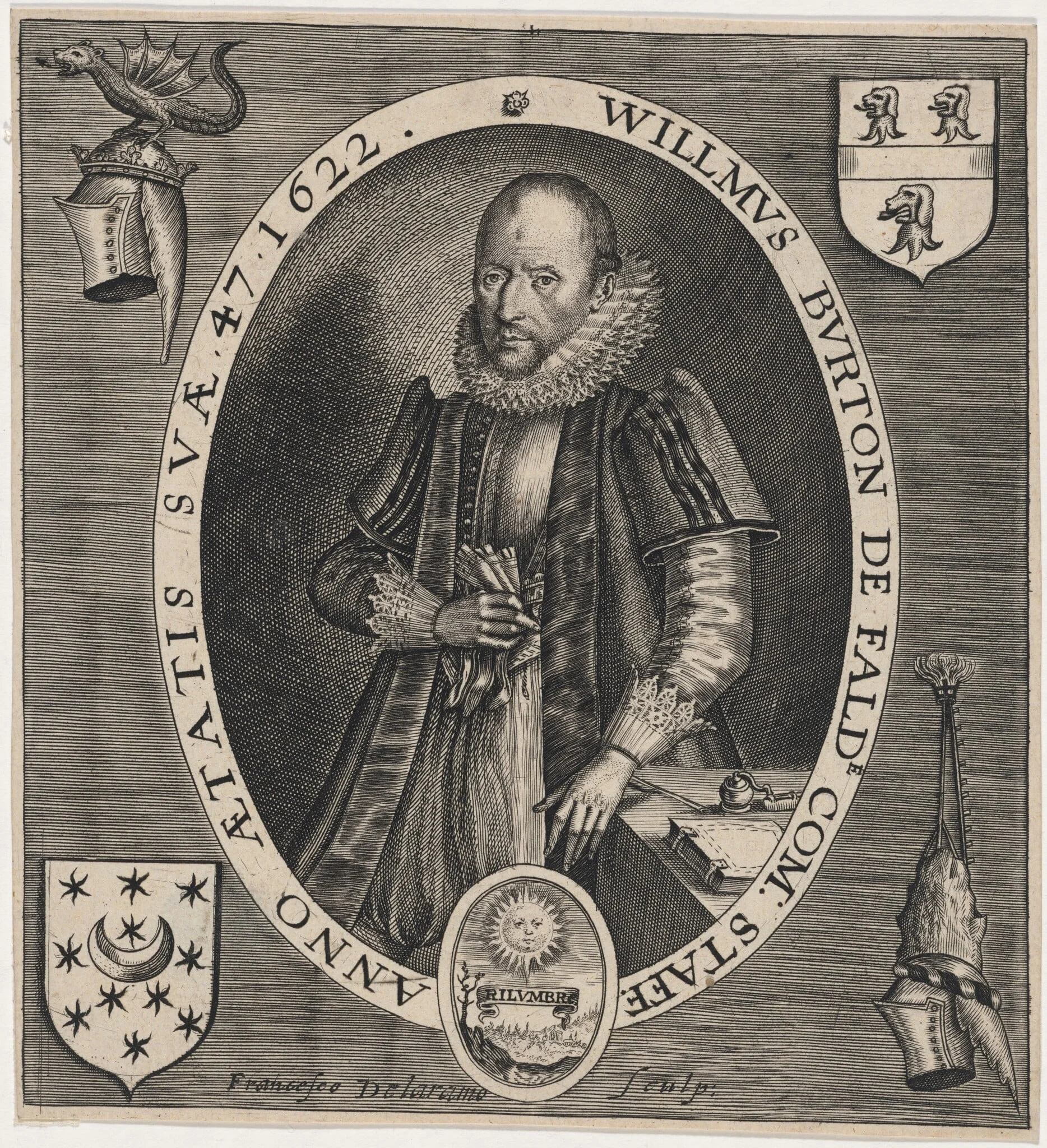 Willmus Burton de Falde (William Burton), by Francis Delaram, ink, 1622