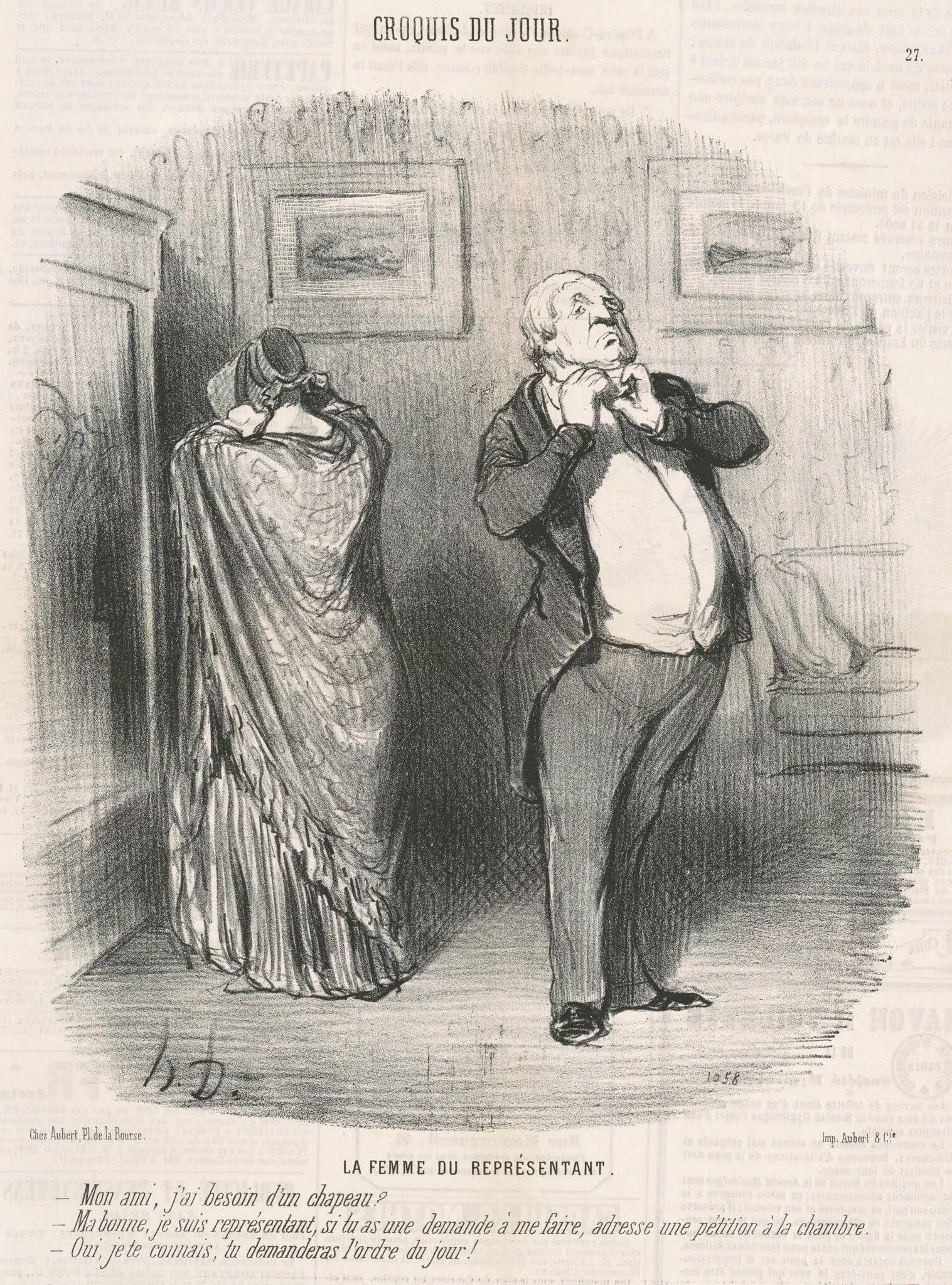 La femme du représentant, by Honoré Daumier, ink, 1849