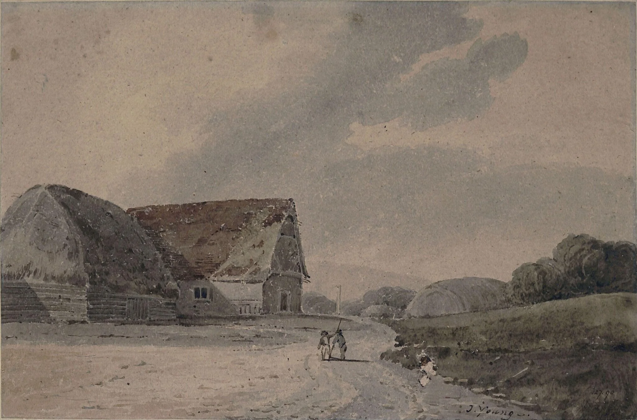Landscape with farm buildings and figures