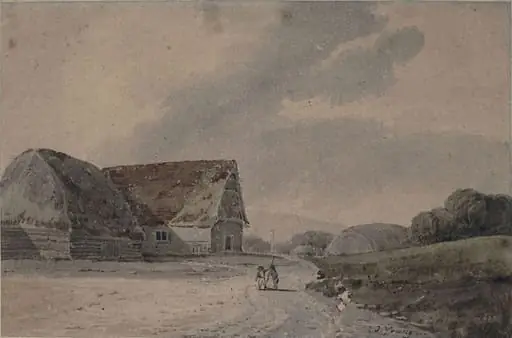 Landscape with farm buildings and figures