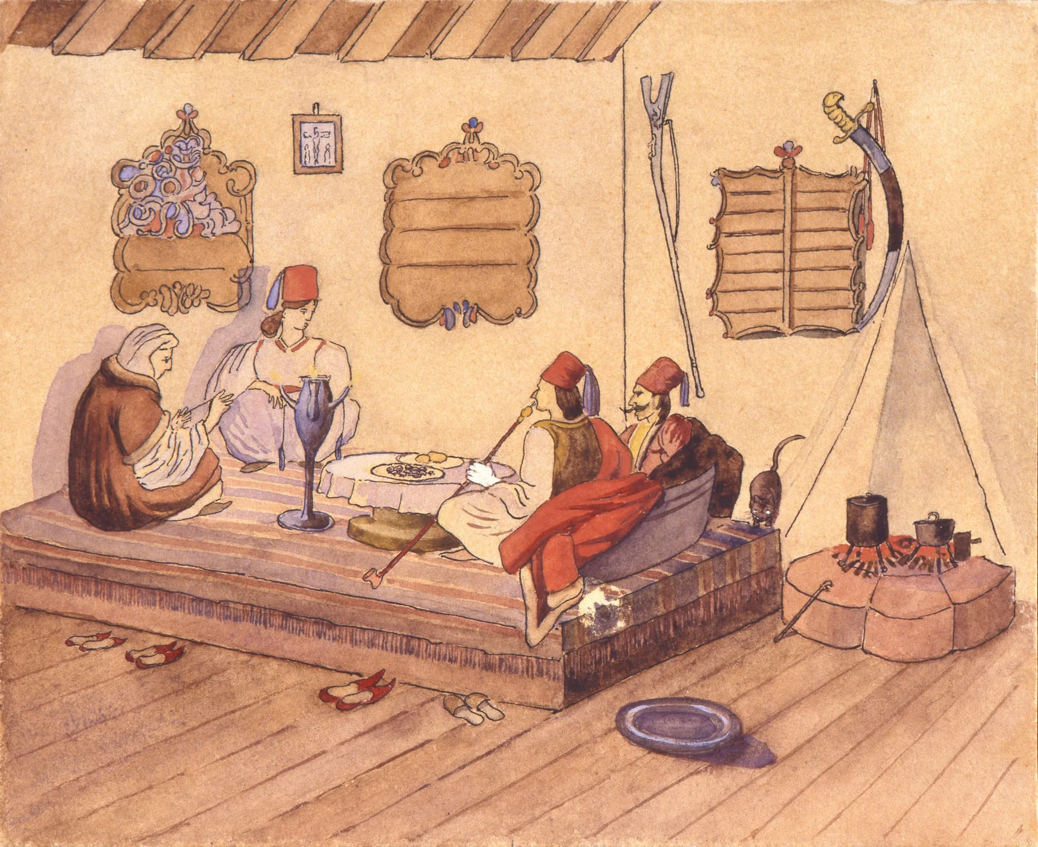 Γεύμα σε κατοικία στη Λαμία, by Koellnberger Ludwig, unspecified, 1834