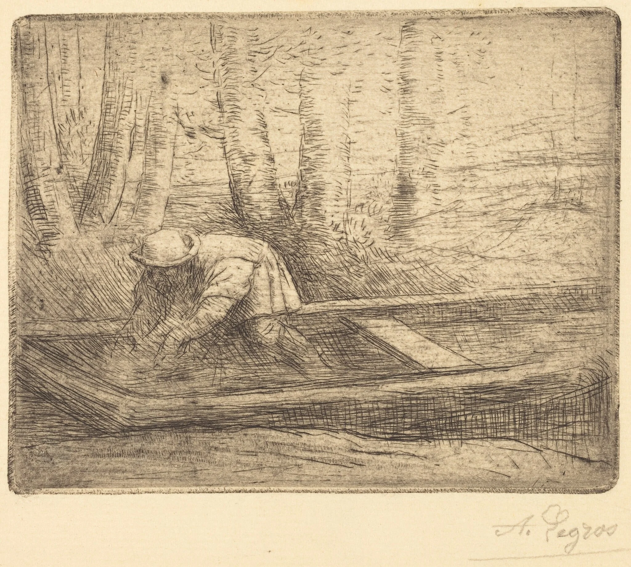 Man in Punt, by Alphonse Legros, ink, 1874
