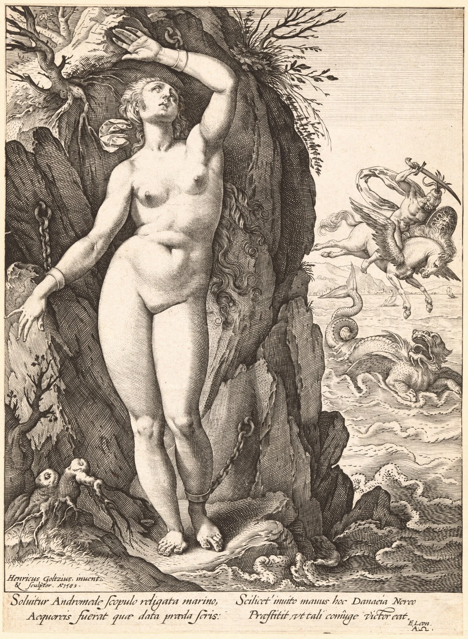 Perseus Freeing Andromeda, by Hendrik Goltzius, ink, 1583