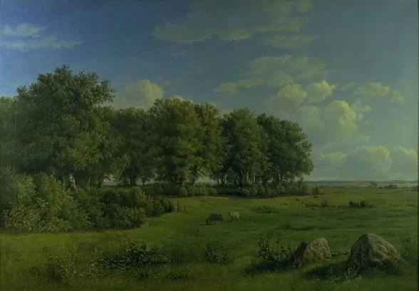 The Island of Brandsø with Wedellsborg Forest, Funen, in the Distance, by Dankvart Dreyer, oil, 1843