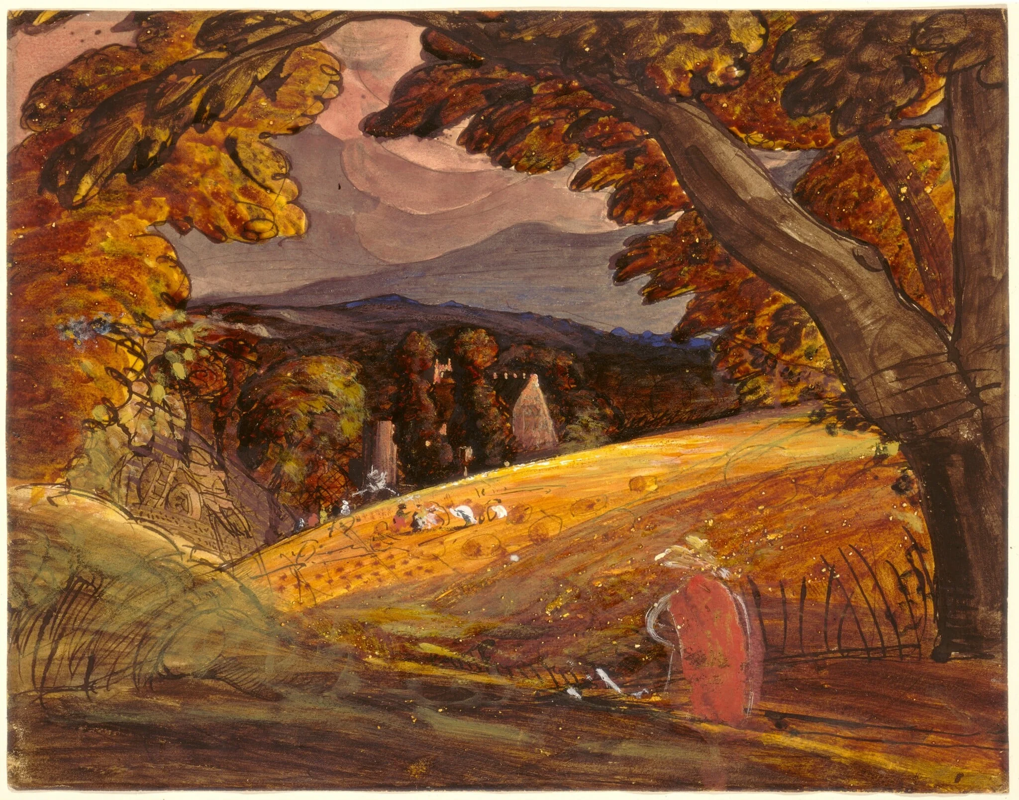 Harvesters by Firelight, by Samuel Palmer, ink, 1830