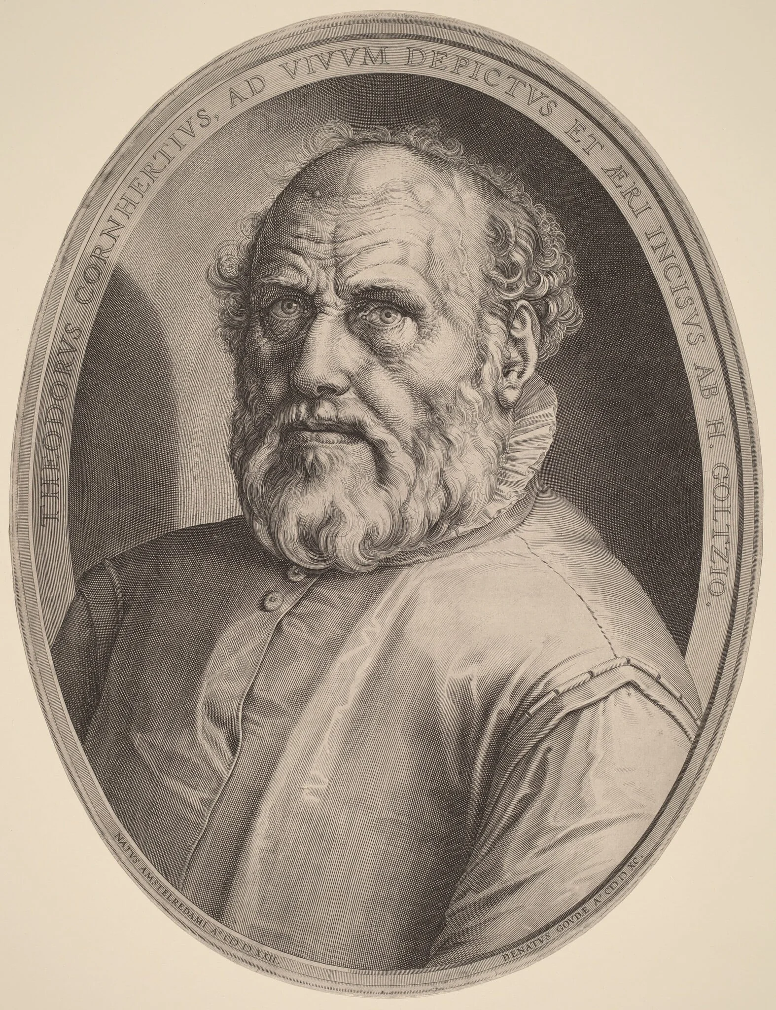 Portrait of Dirck Volckertcz. Coornhert, by Hendrik Goltzius, ink, 1591