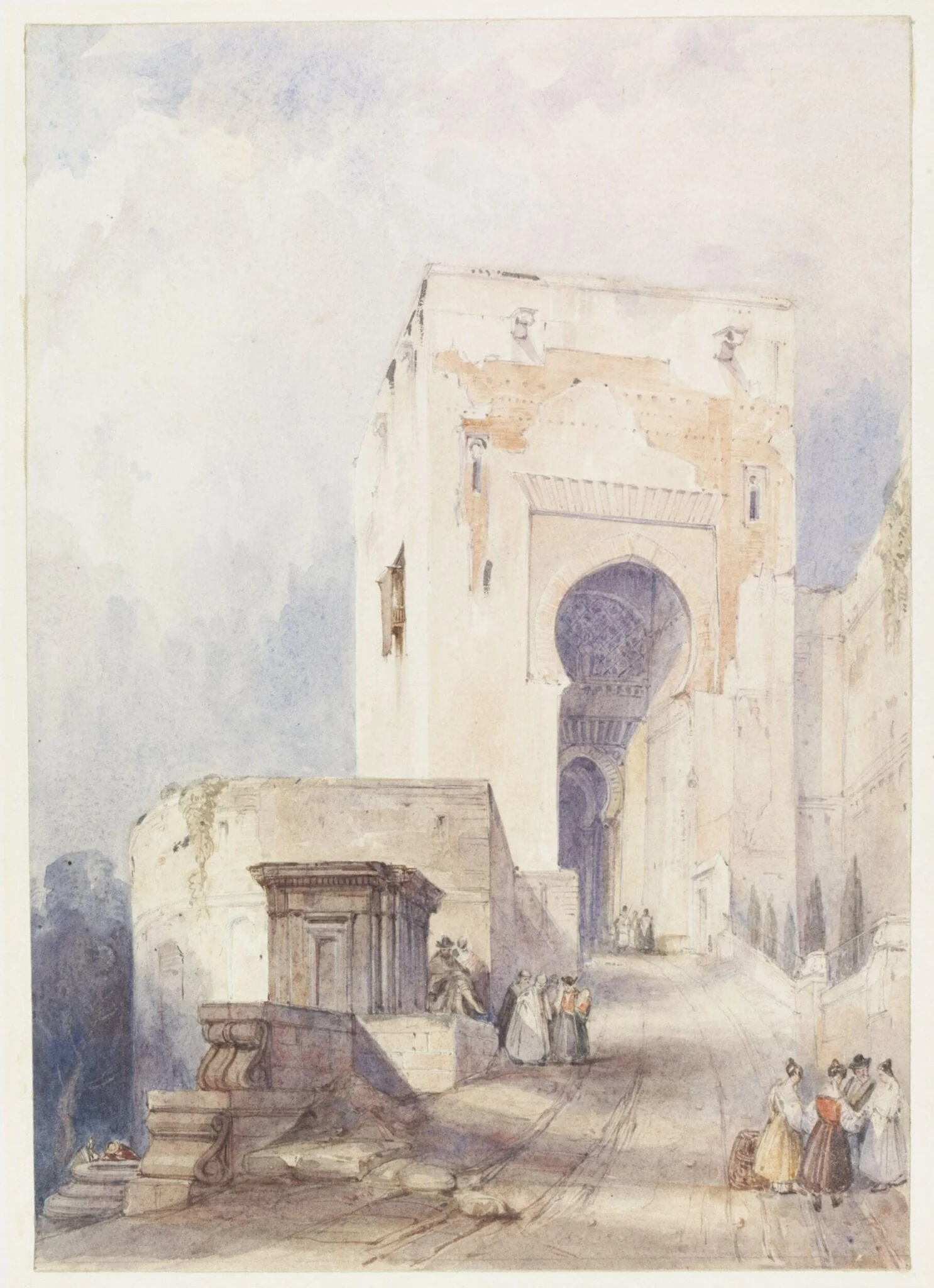Gate of Justice Alhambra Granada, by David RA Roberts, watercolor, 1834