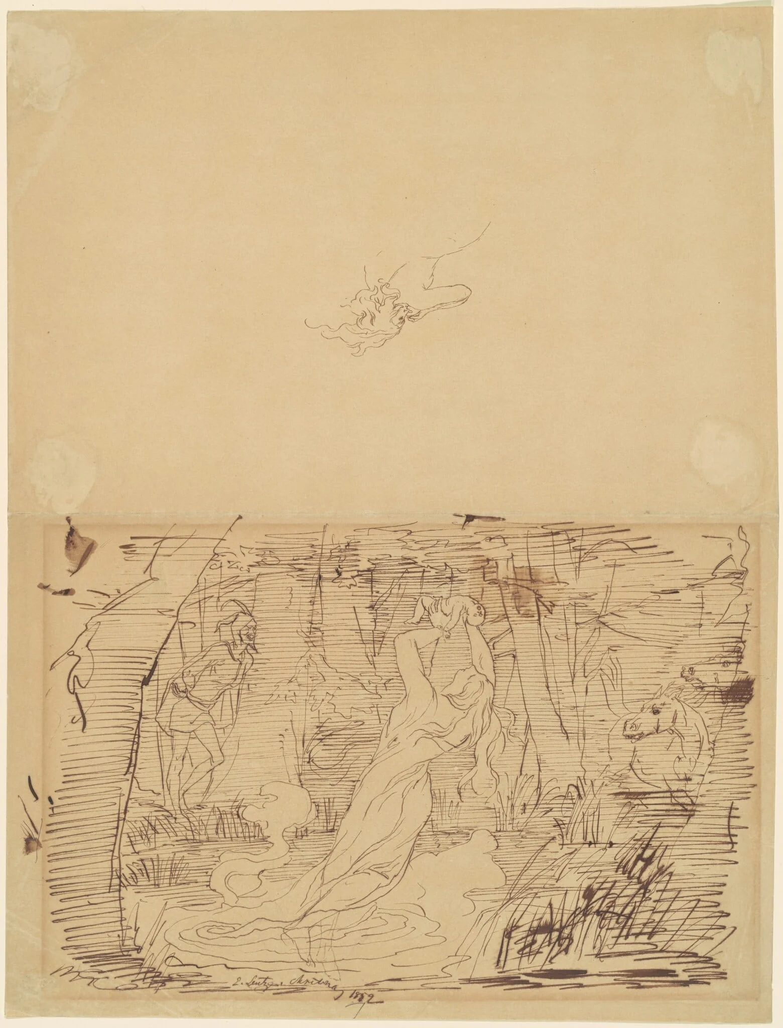 Gretchen Murdering Her Child, by Emanuel Leutze, ink, 1852