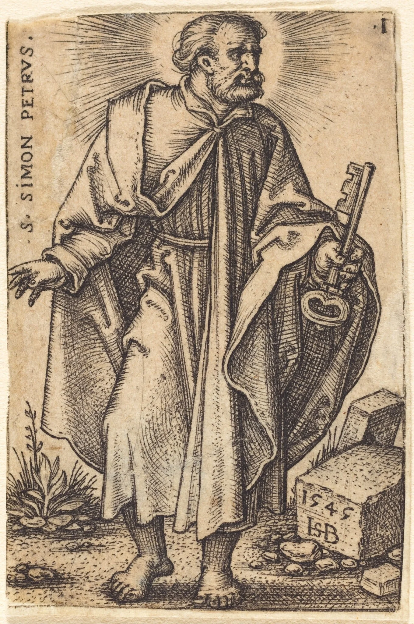 Saint Peter, by Sebald Beham, ink, 1545