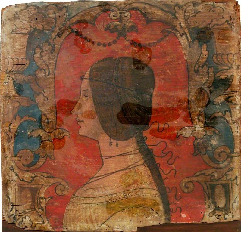 Profile of a Woman Facing Left (one of 29 painted panels from a frieze), by Unknown, unspecified, 1500