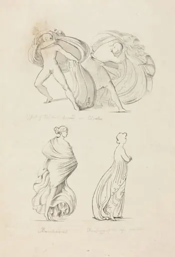 Drapery, Three Figures, a Bacchante and Two From Nature