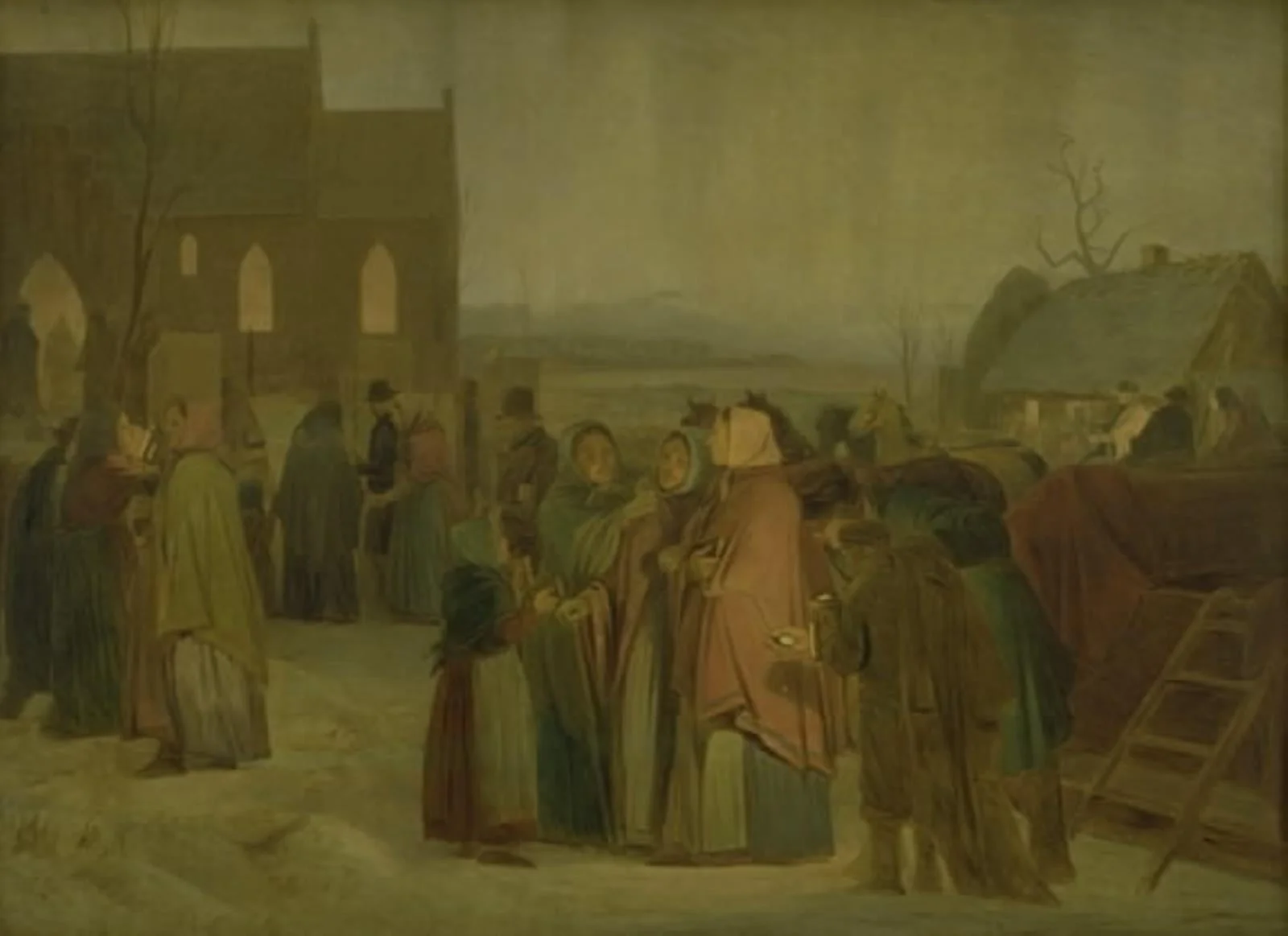 Peasants outside the Church on a Christmas Morning, by Unknown, 1850