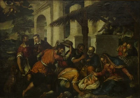 The birth of Jesus and adoration of the shepherds, by Jacopo Bassano, oil, 1550