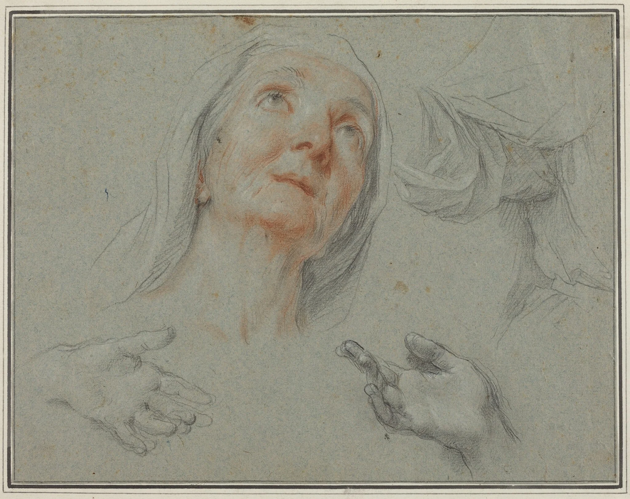 Studies for Saint Anne in "Education of the Virgin", by Agostino Masucci, chalk, 1724
