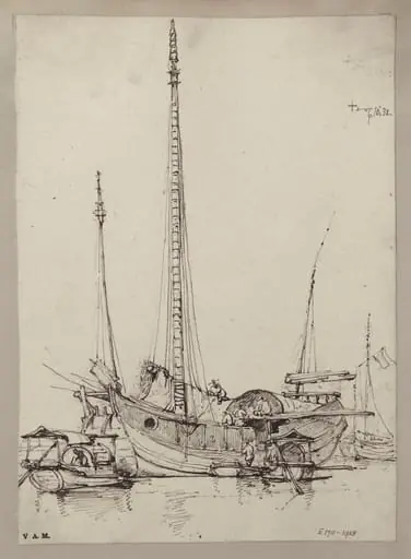 A junk with figures at work on board