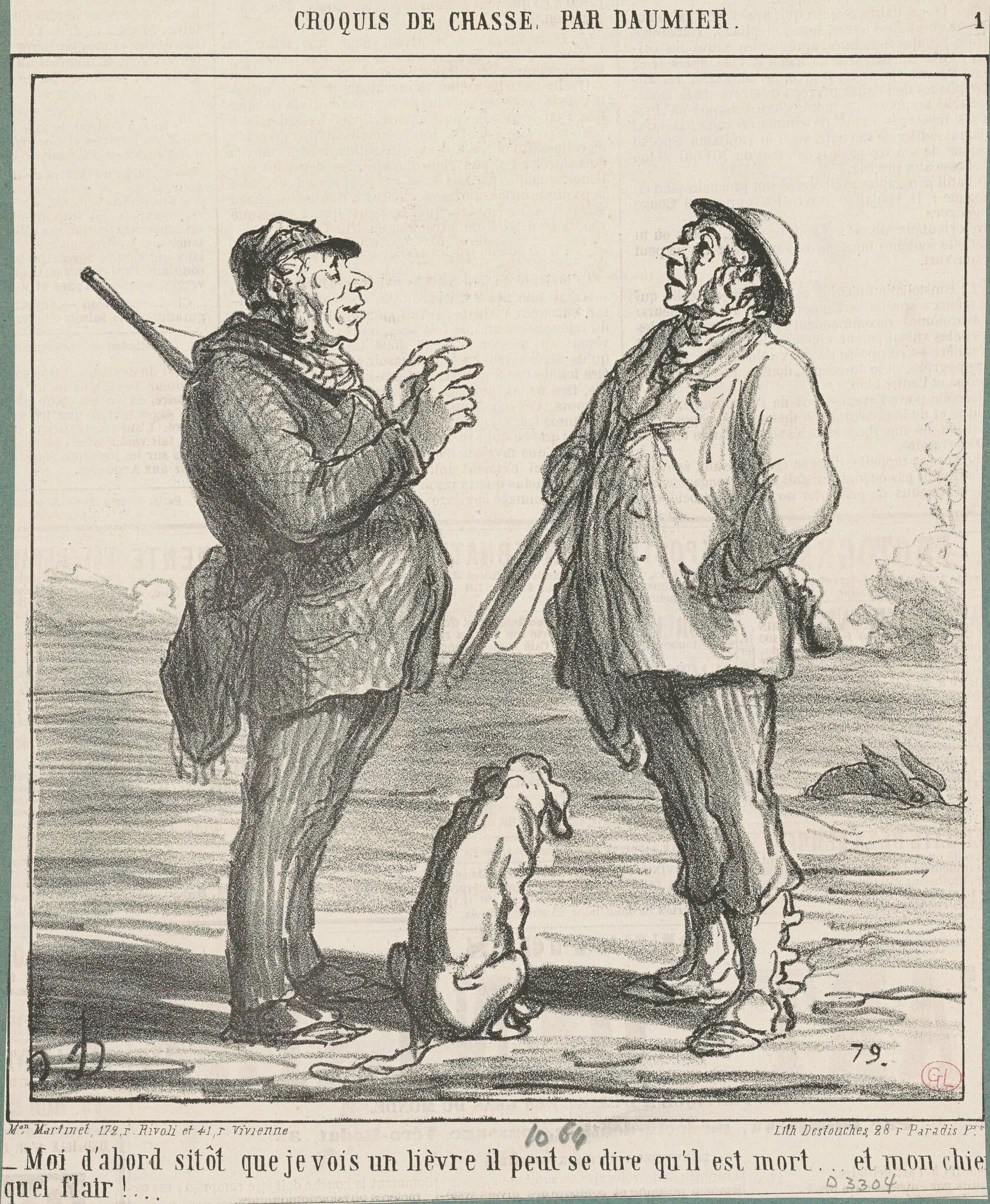Moi d'abord sitot que je vois un lièvre ..., by Honoré Daumier, ink, 1864