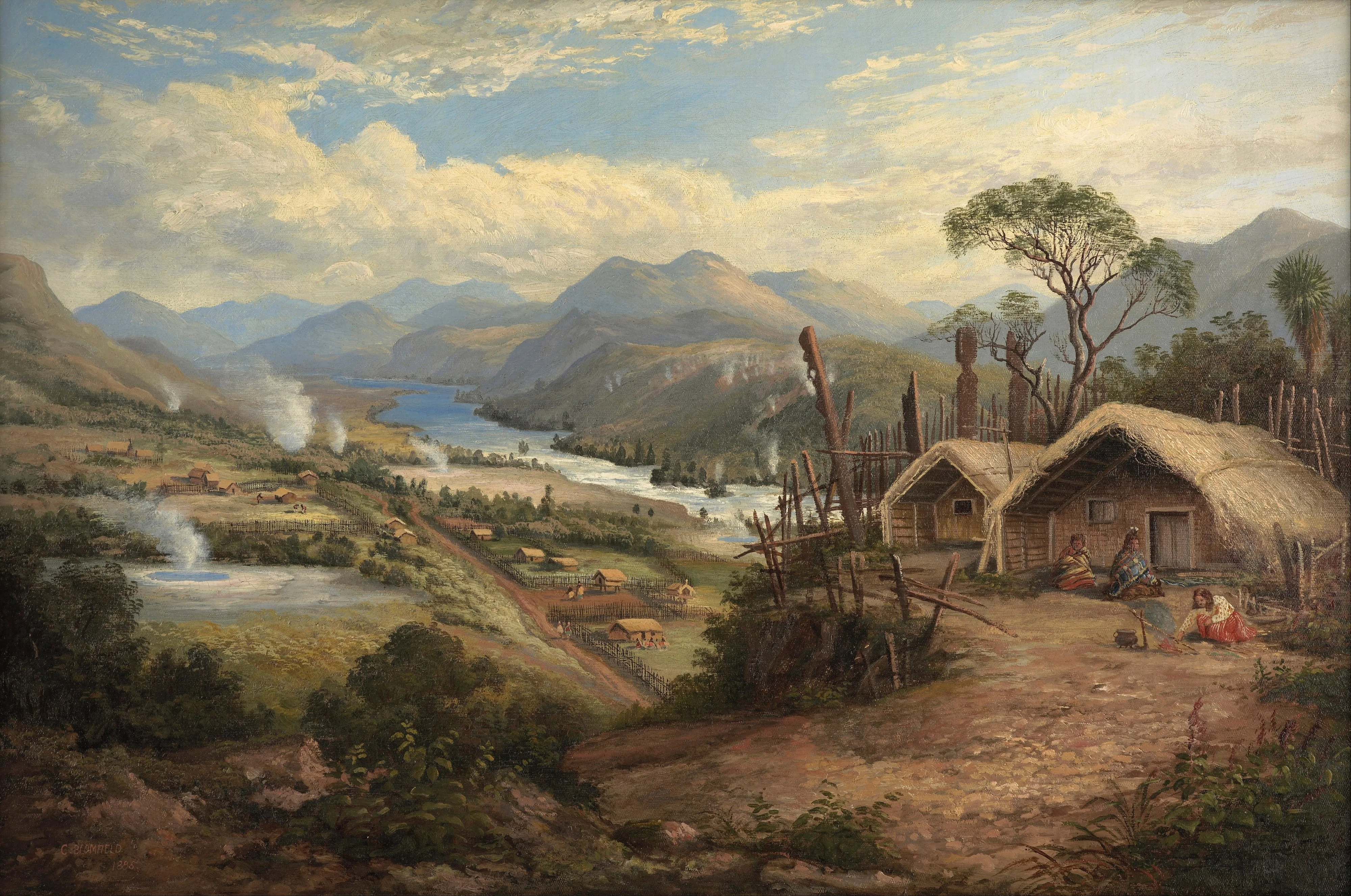 Orakei Korako on the Waikato, by Charles Blomfield, oil, 1893