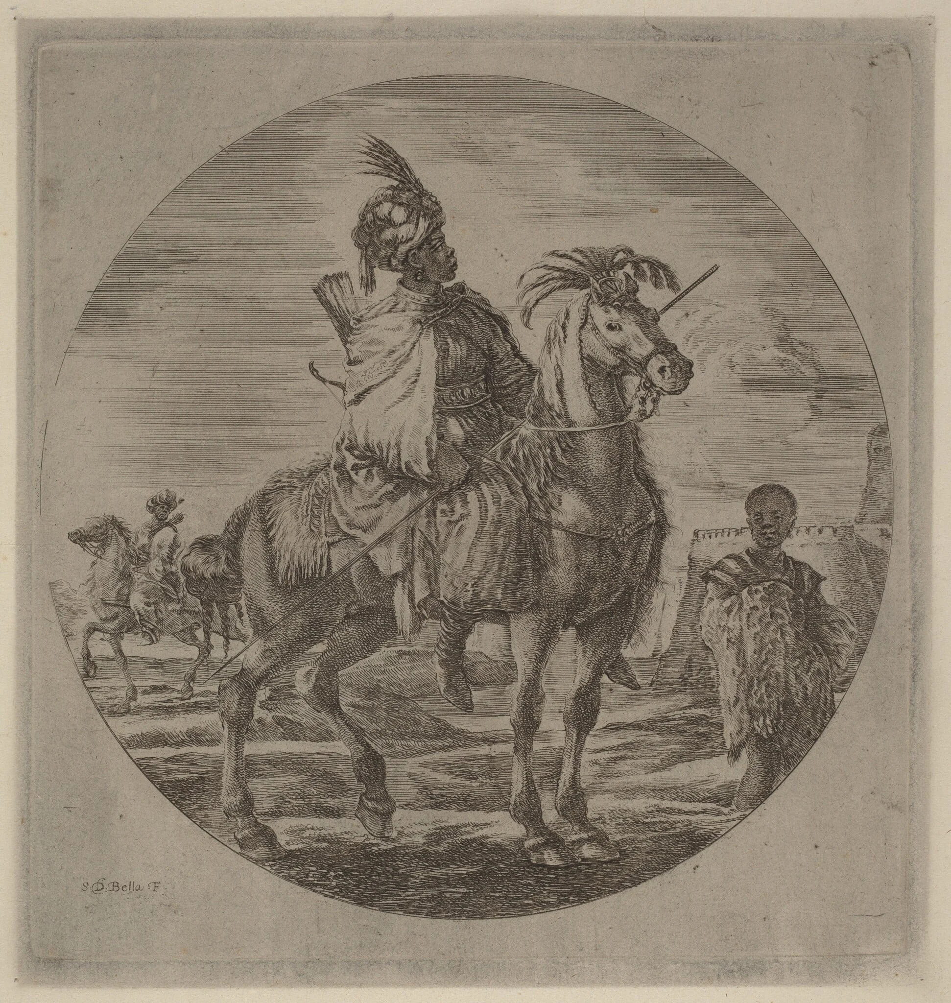 A Black Horseman, by Stefano Della Bella, ink, 1637