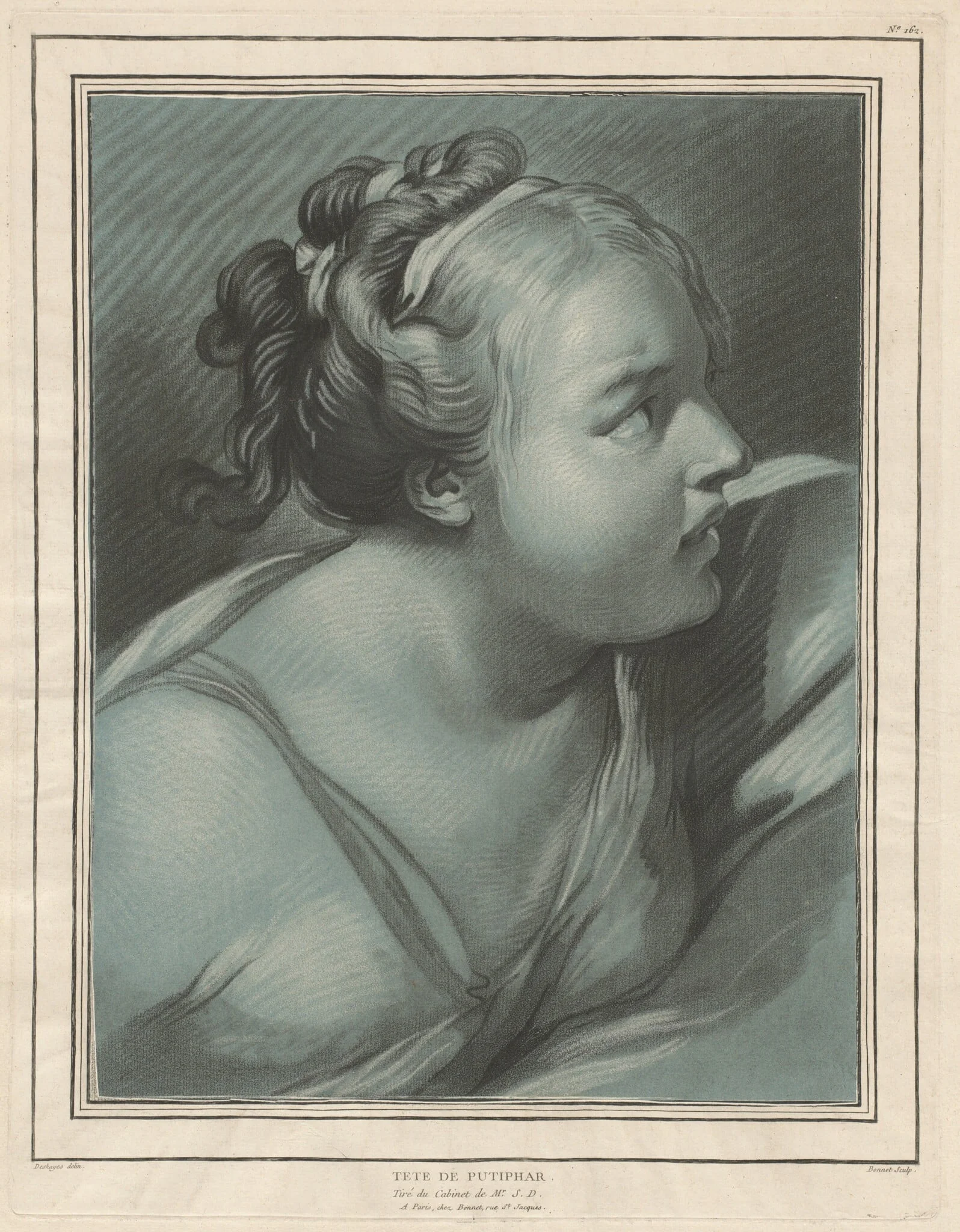 Tête de Putiphar (Head of Potiphar's Wife), by Louis-Marin Bonnet, chalk, 1773