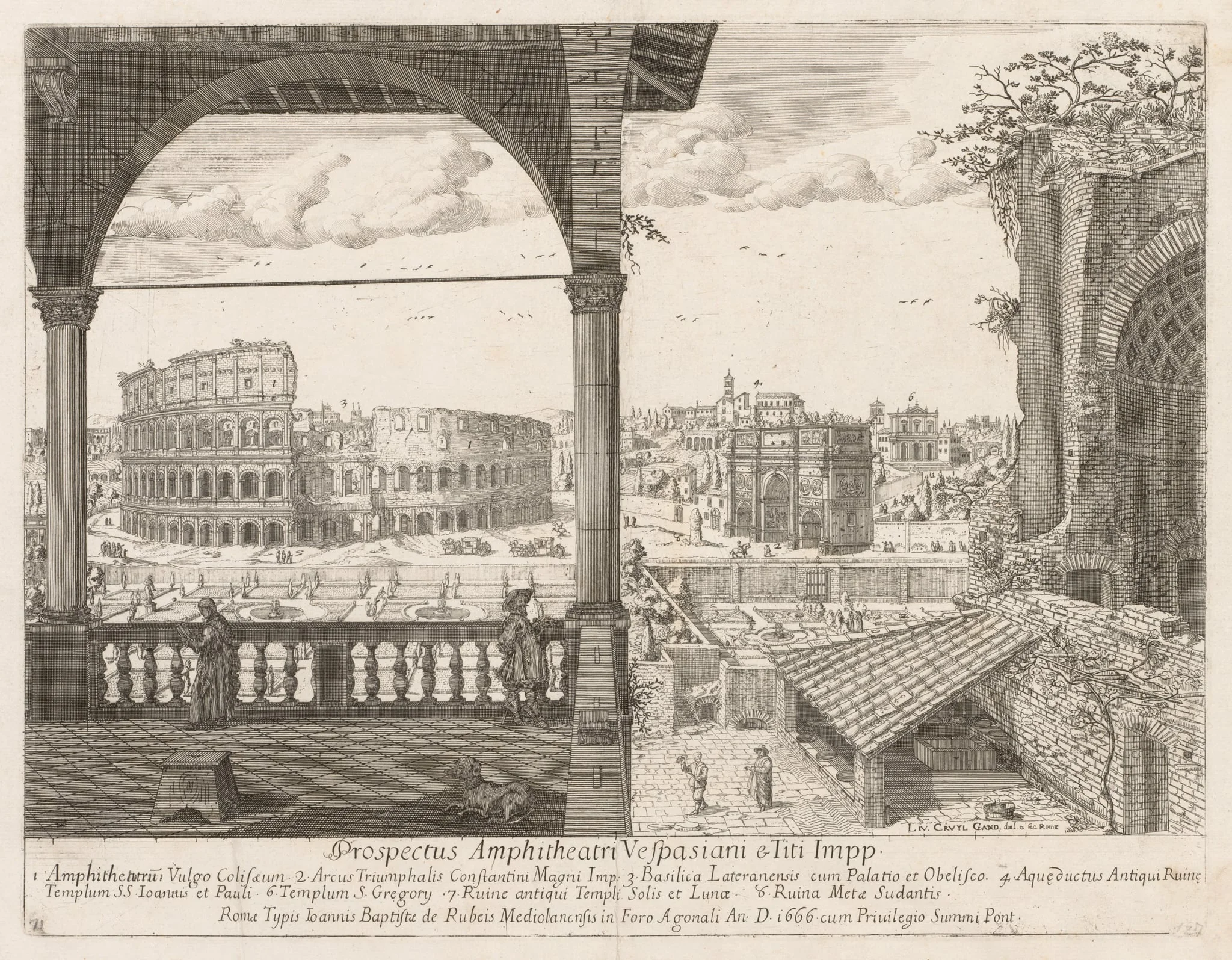 Il Colosseo e l'Arco di Costantino from "Prospectus Locurum Urbis Romae Insign[ium]", by Lievin Cruyl, 1666