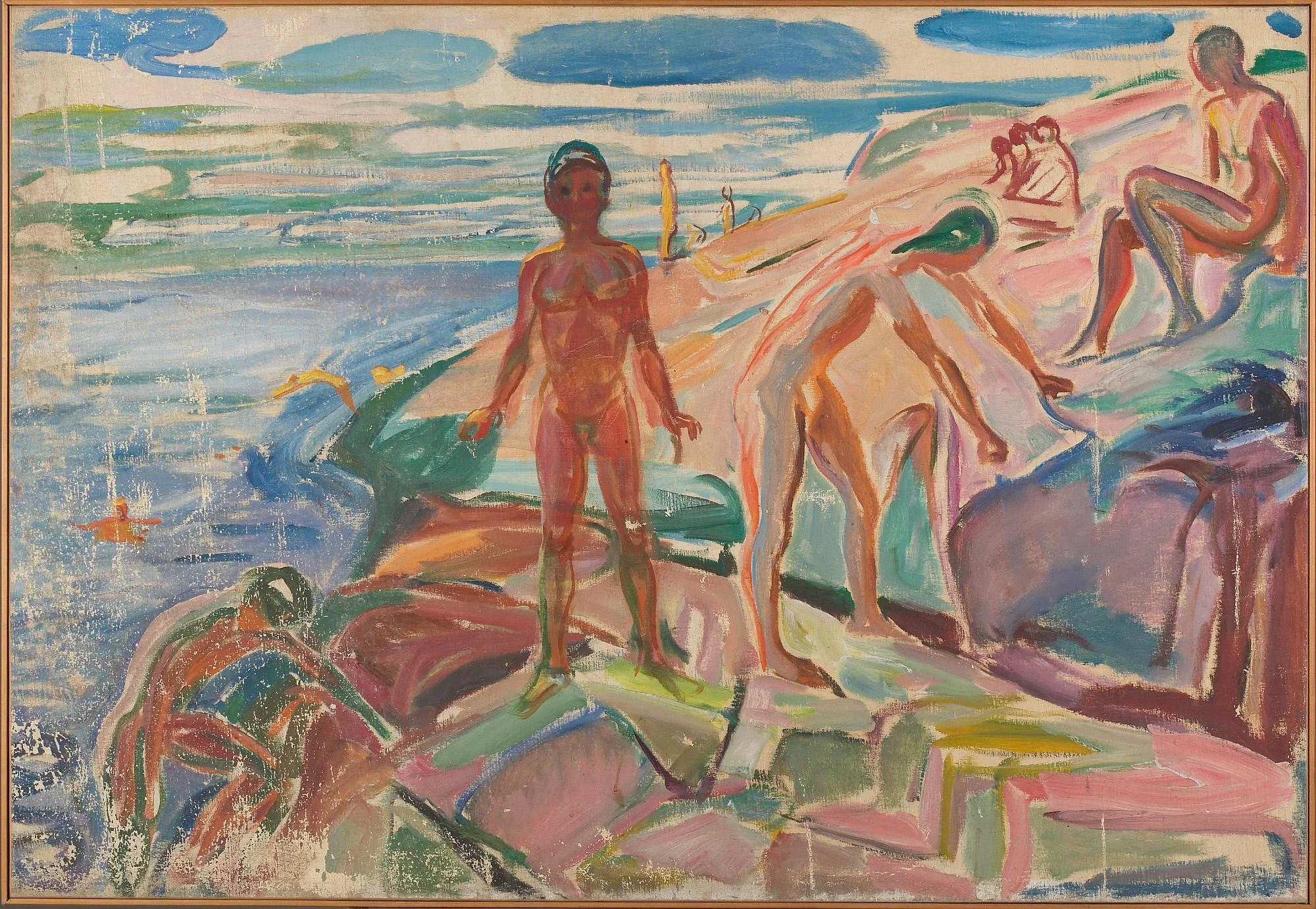 Bathers on Rocks, by Edvard Munch, oil, 1915