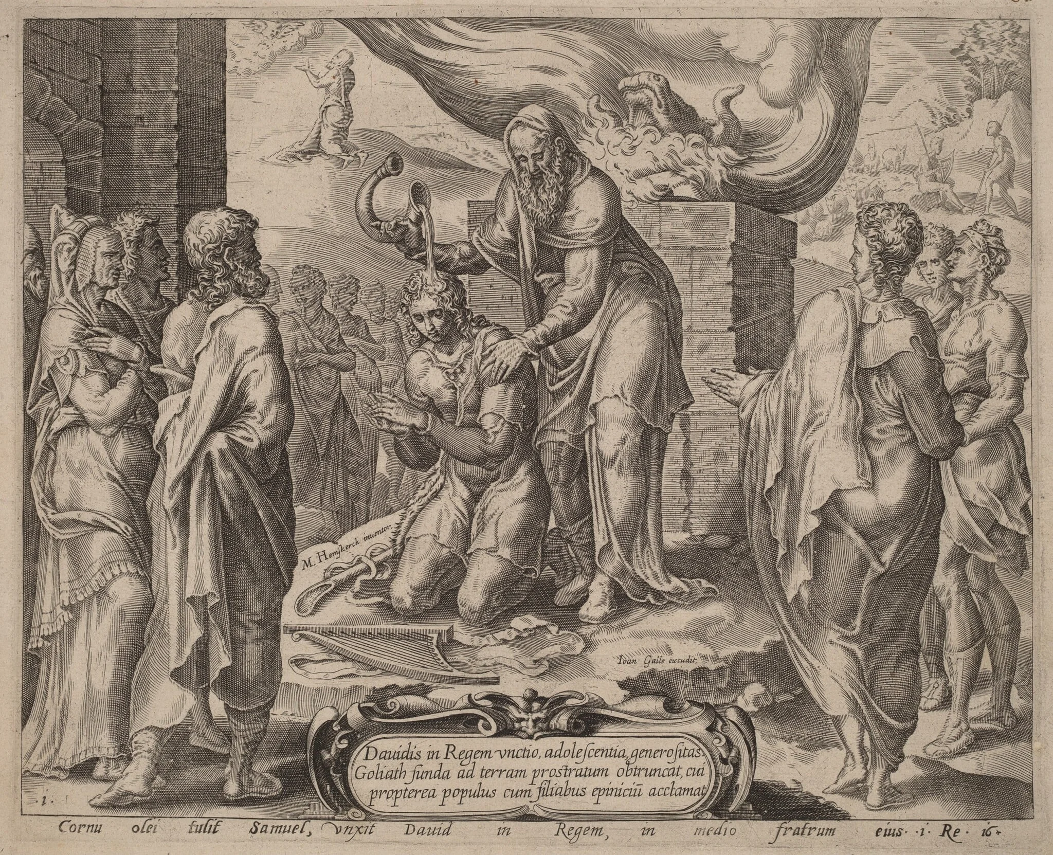 Samuel Anointing David, by Joannes Galle, ink, 1556