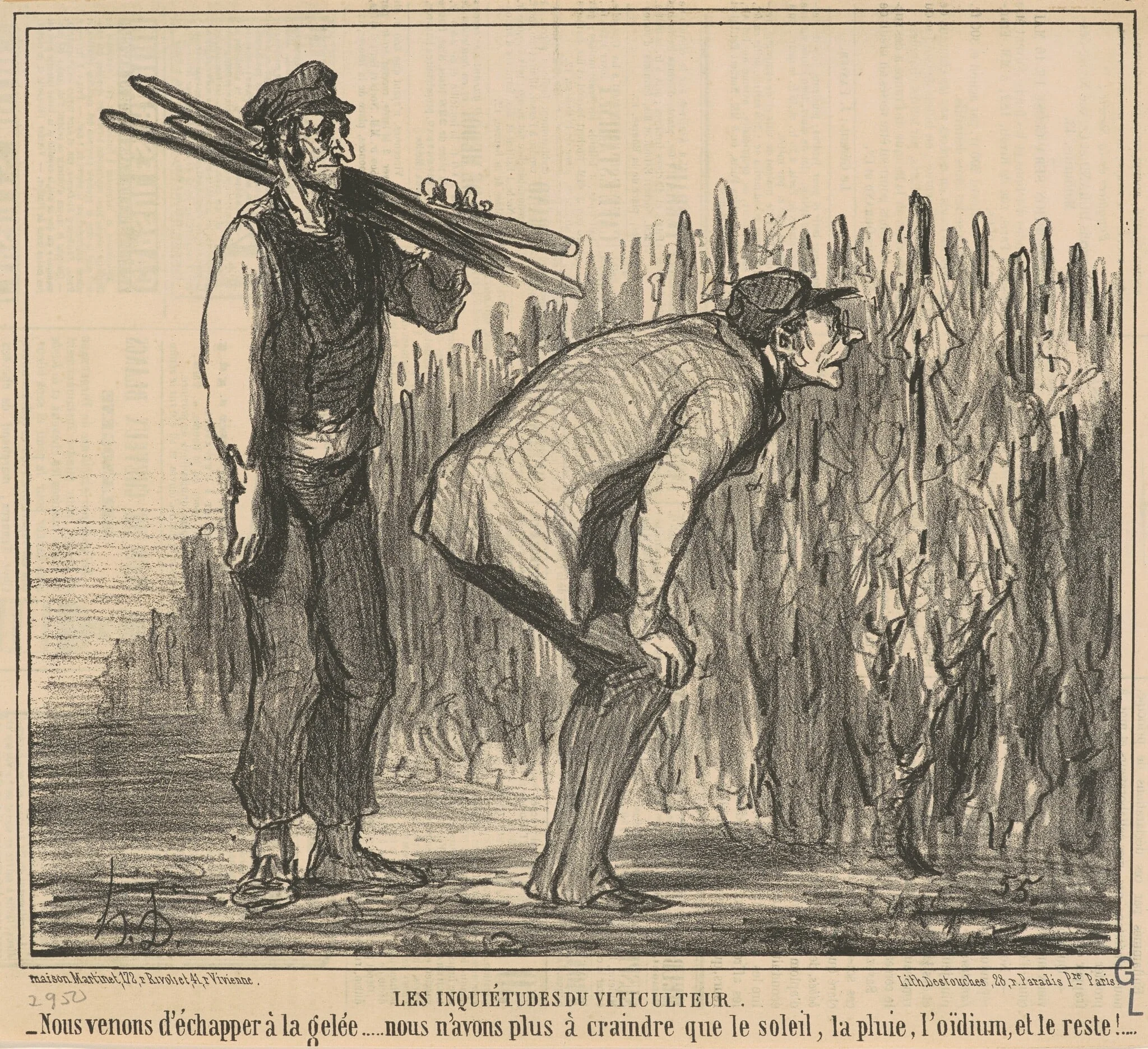 Les inqiétudes du viticulteur, by Honoré Daumier, ink, 1857