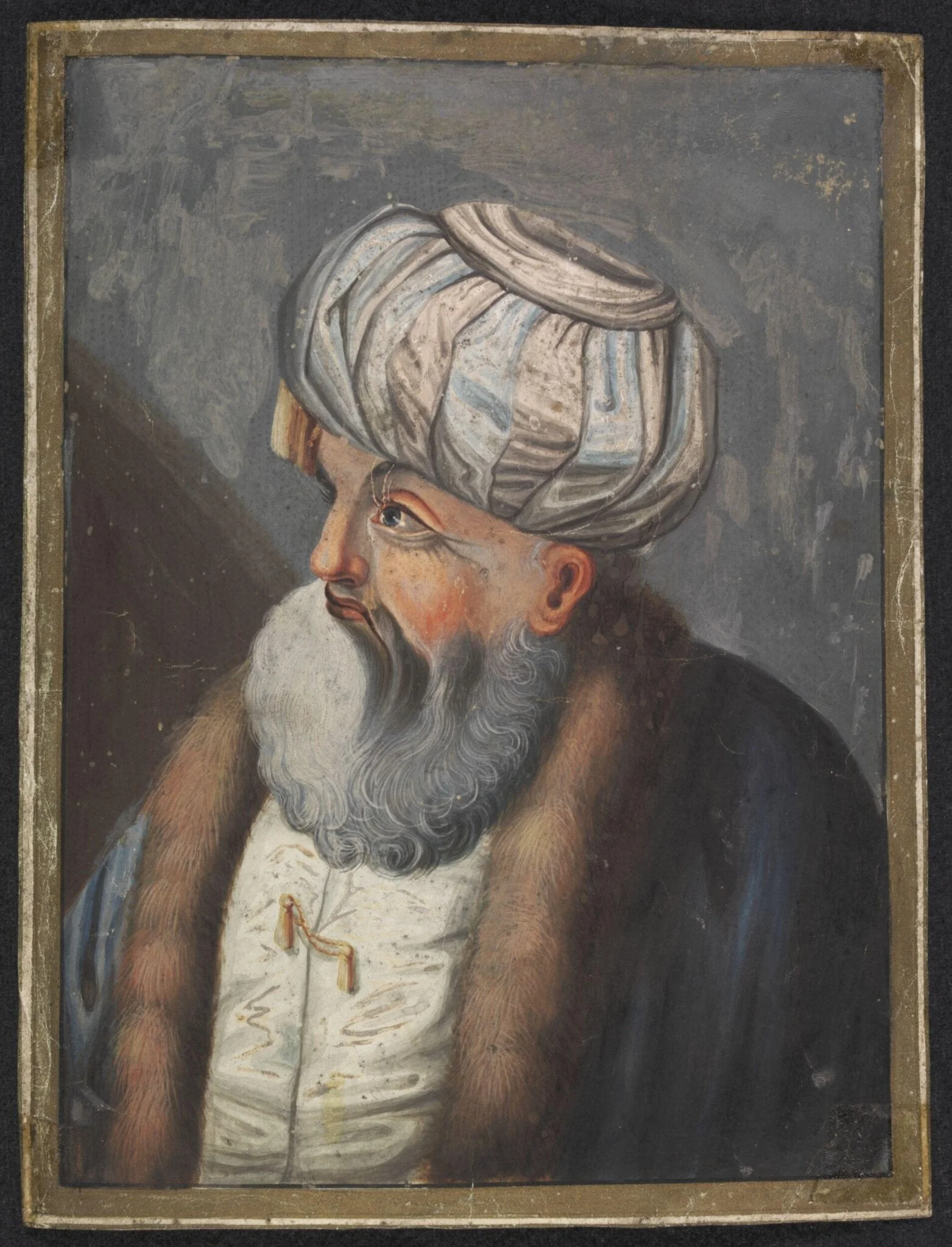 Portrait, head and shoulders, facing left, possibly of an Ottoman Pasha, by Unknown, watercolor, 1800