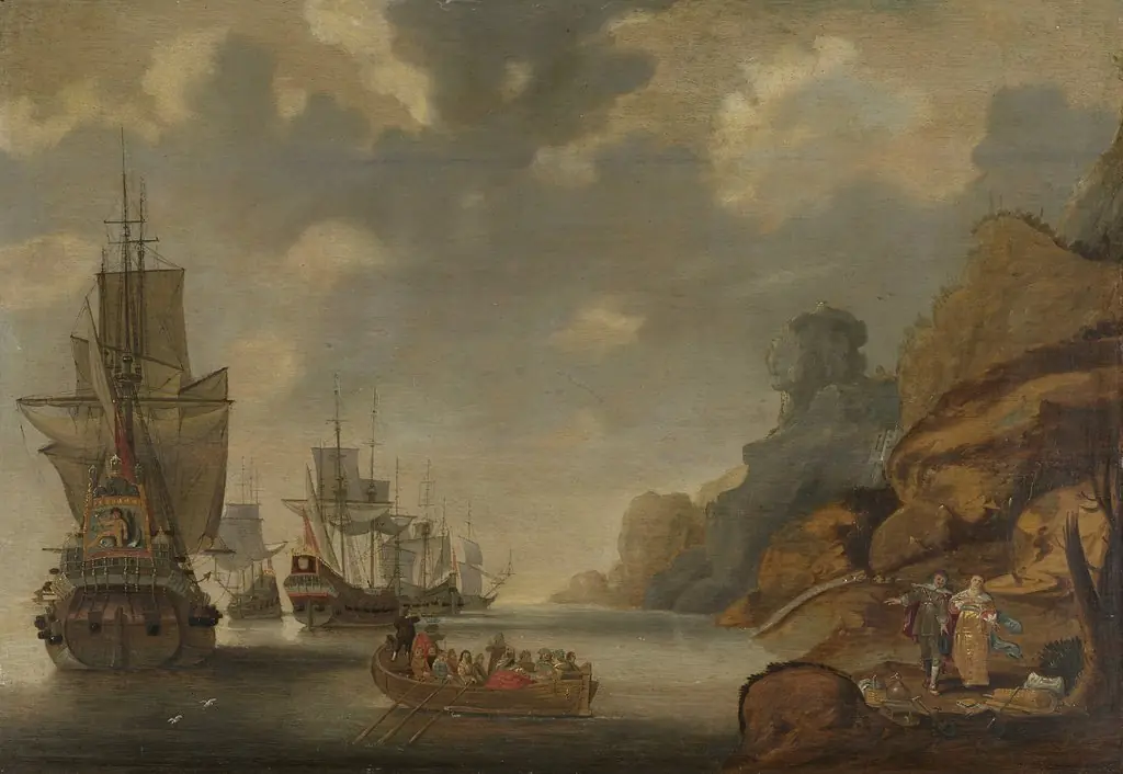 A French squadron near a rocky coast