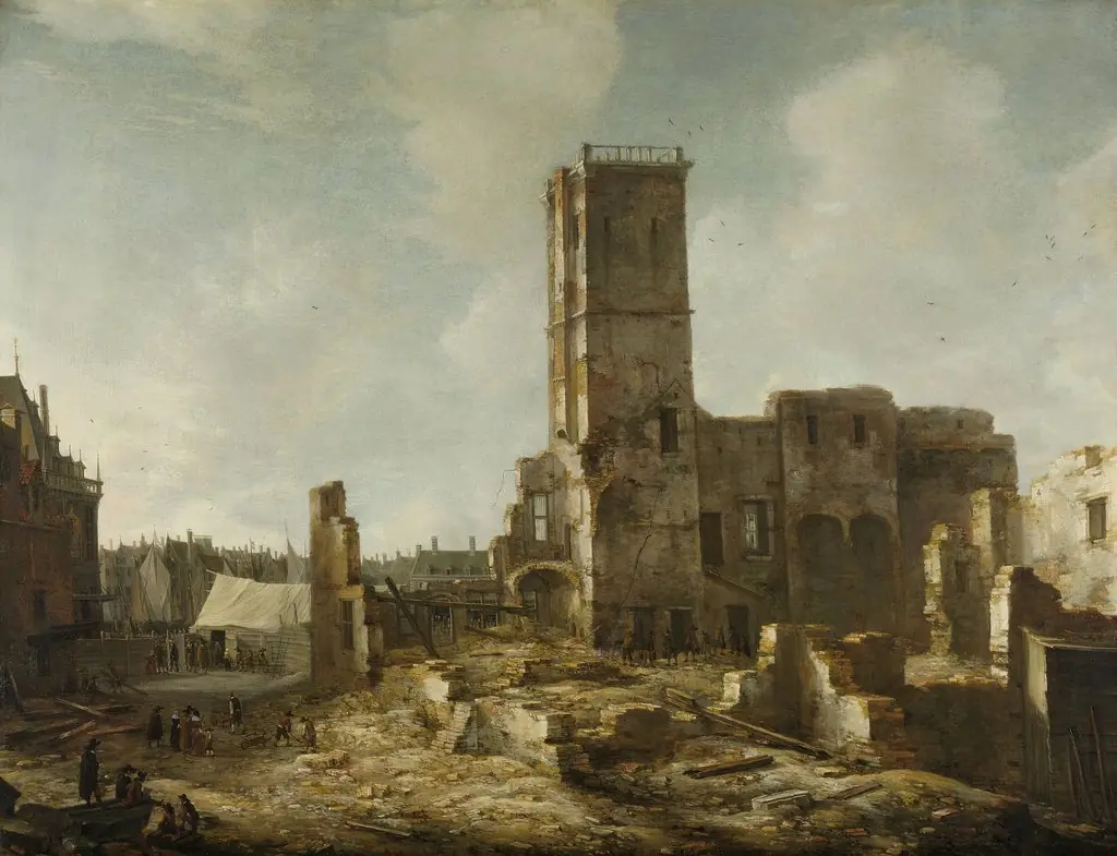The ruins of the old town hall of Amsterdam after the fire of 7 July 1652