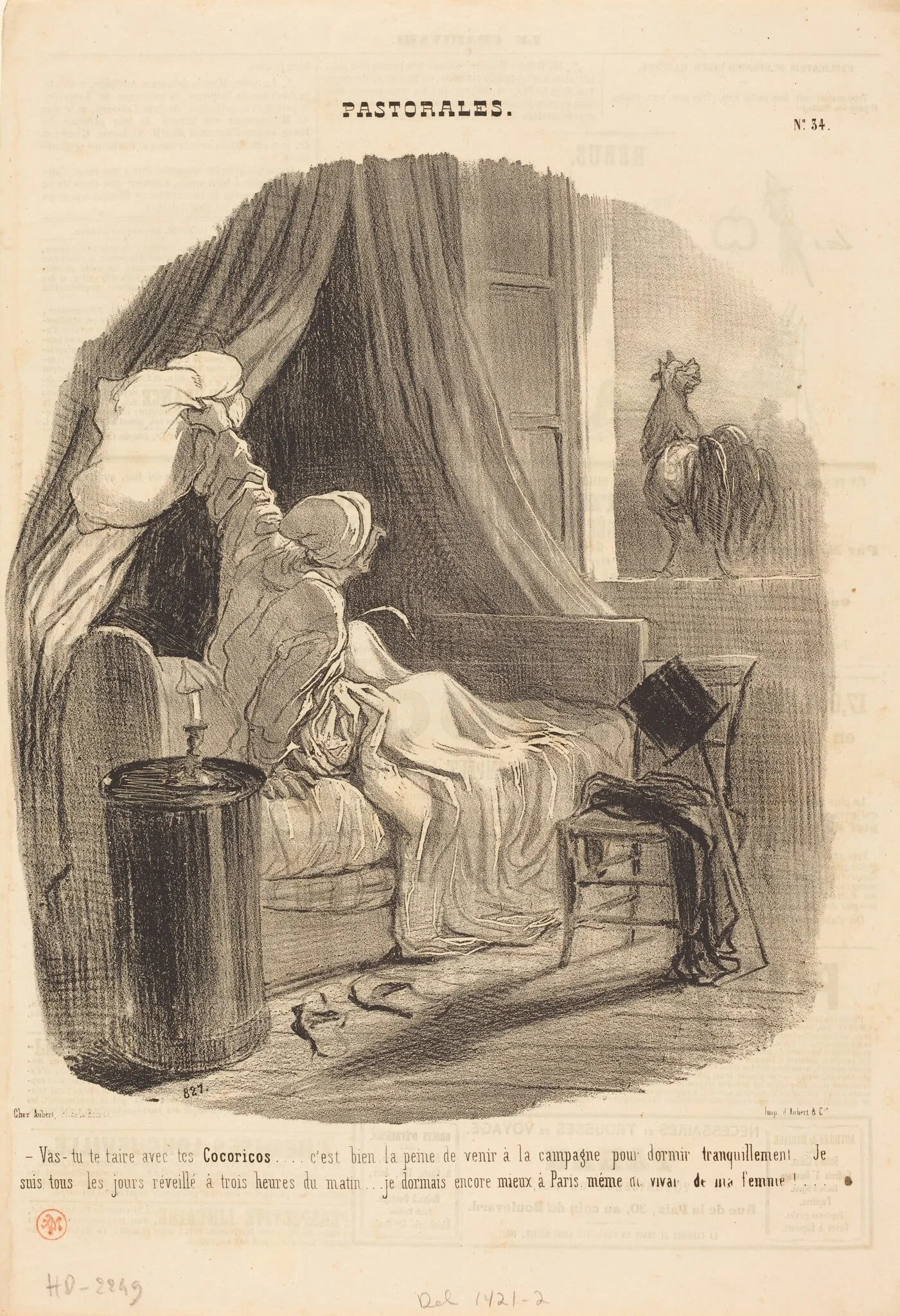 Vas-tu te taire avec tes Cocoricos..., by Honoré Daumier, ink, 1845