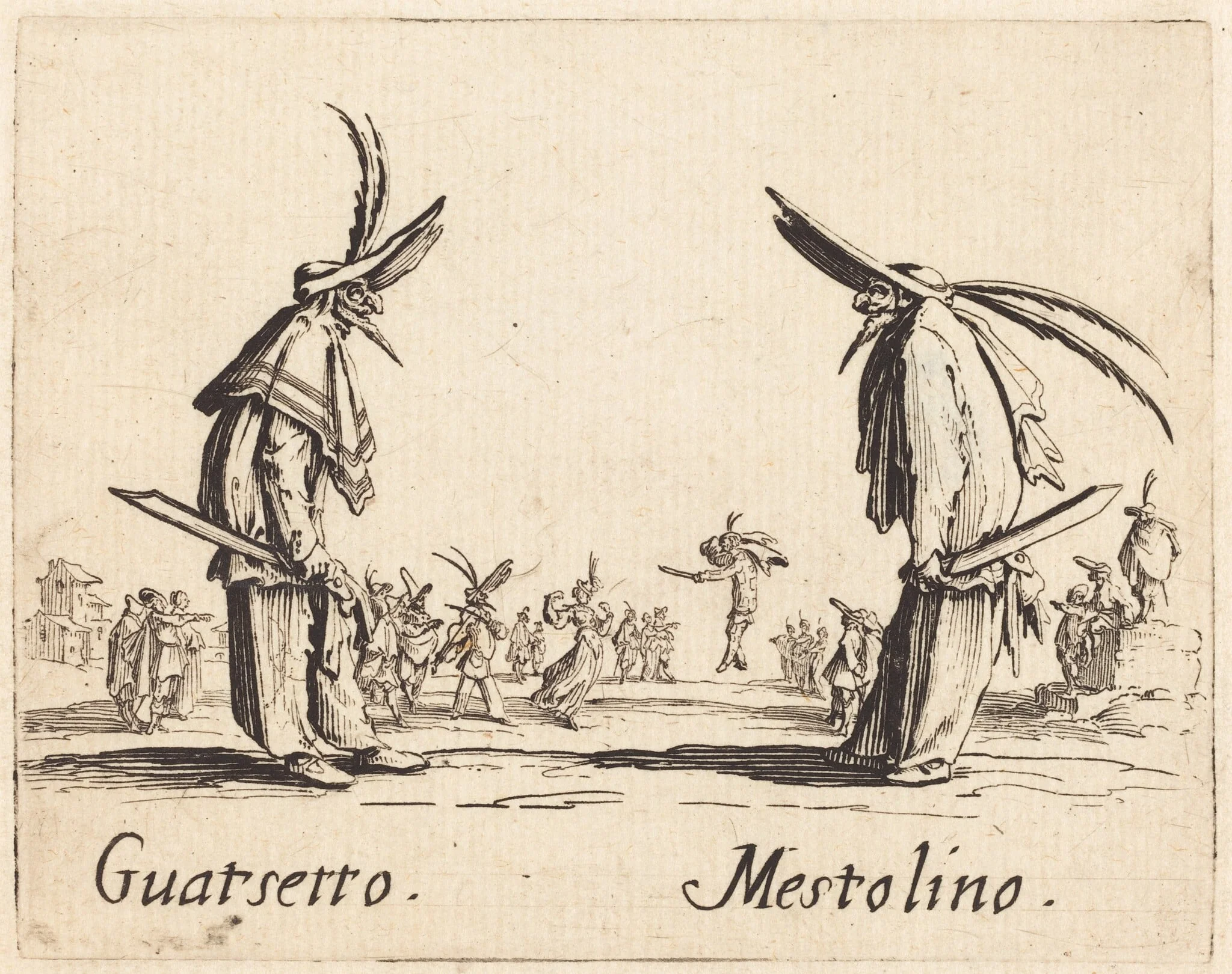 Guatsetto and Mestolino, by Jacques Callot, ink, 1622
