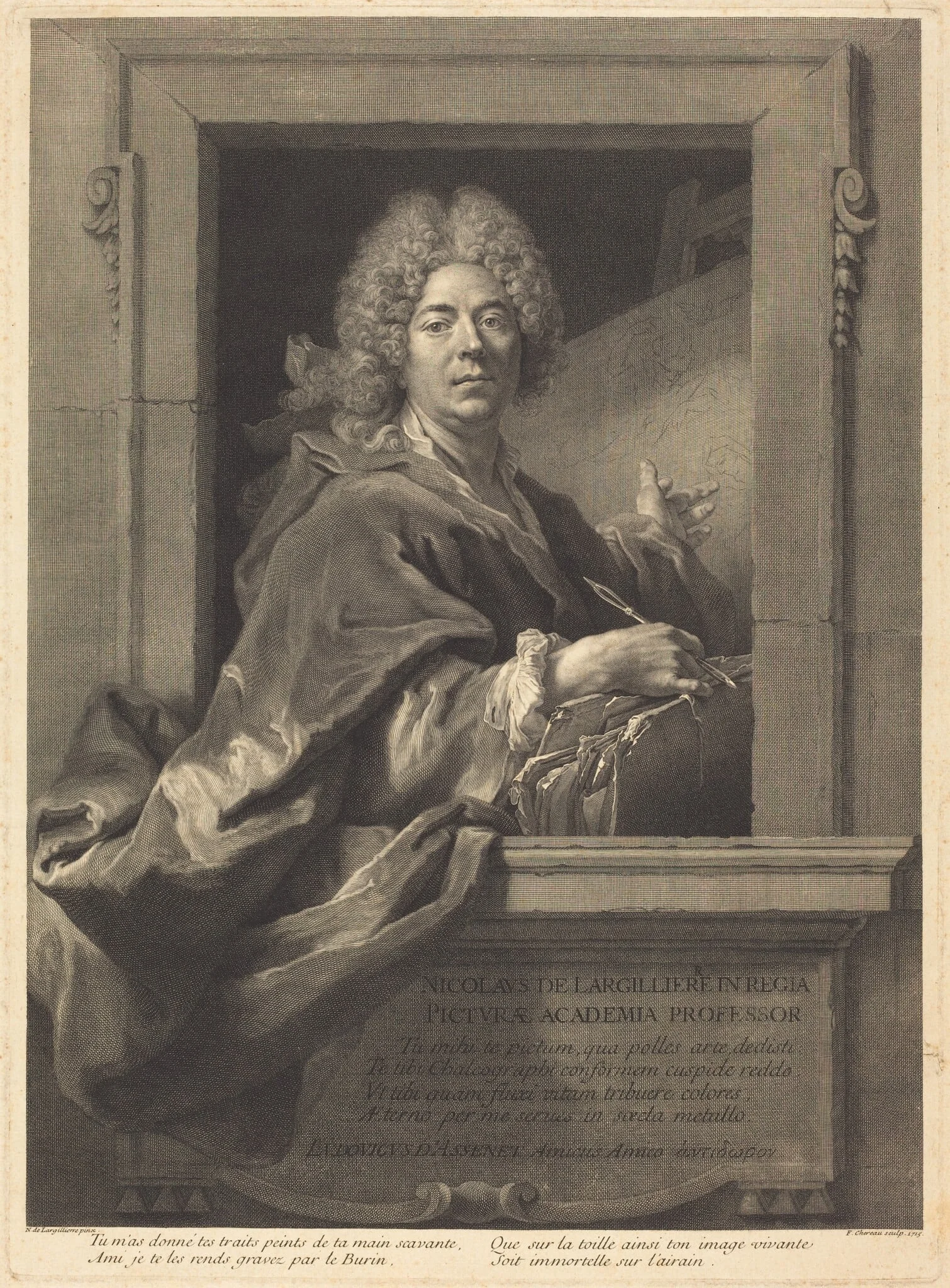 Nicolas de Largilliere, by François Chereau I, ink, 1715