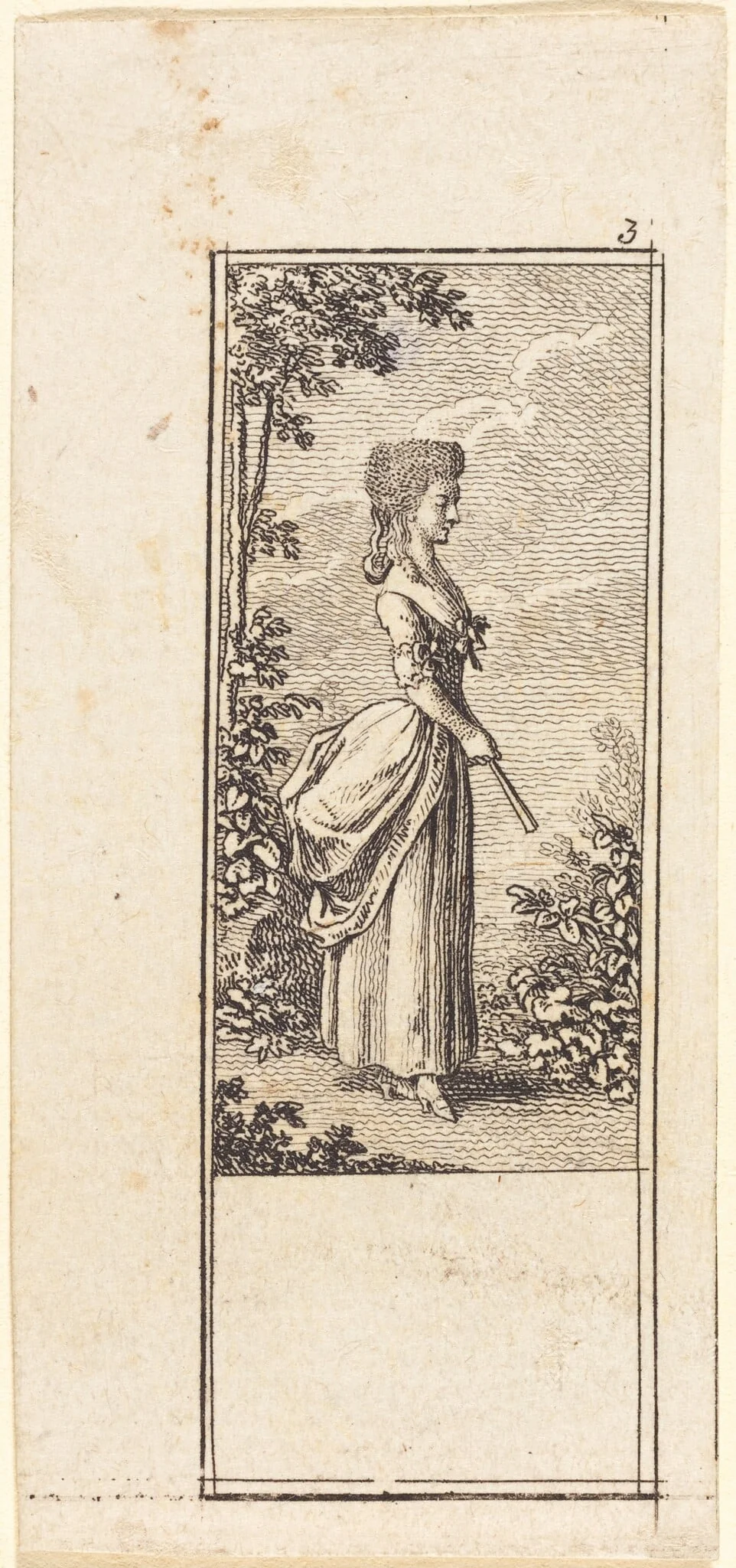 Girl with Fan, Facing Right, by Daniel Nikolaus Chodowiecki, ink, 1784