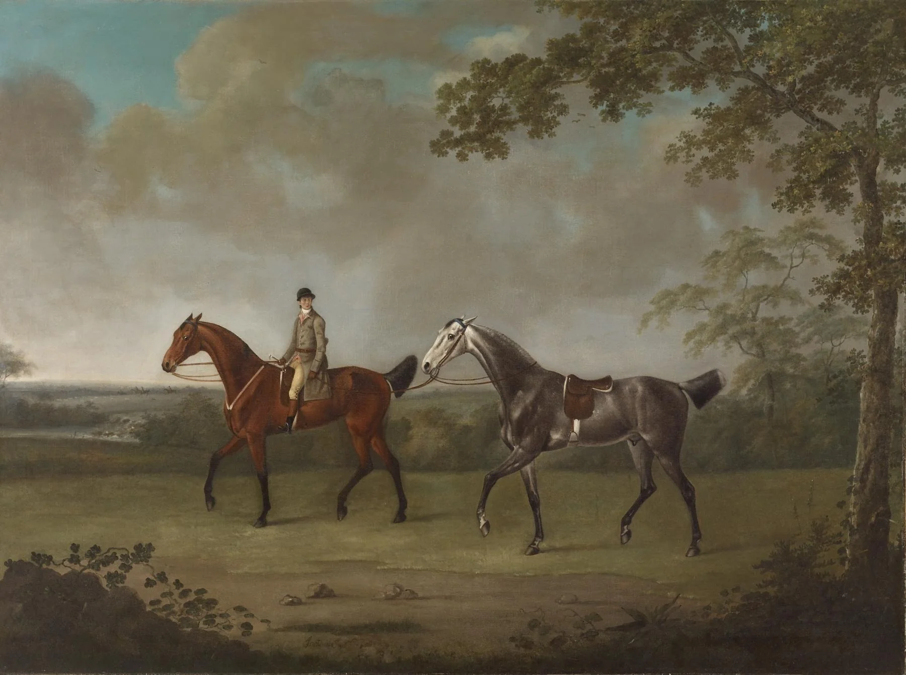 Two Horses with a Groom