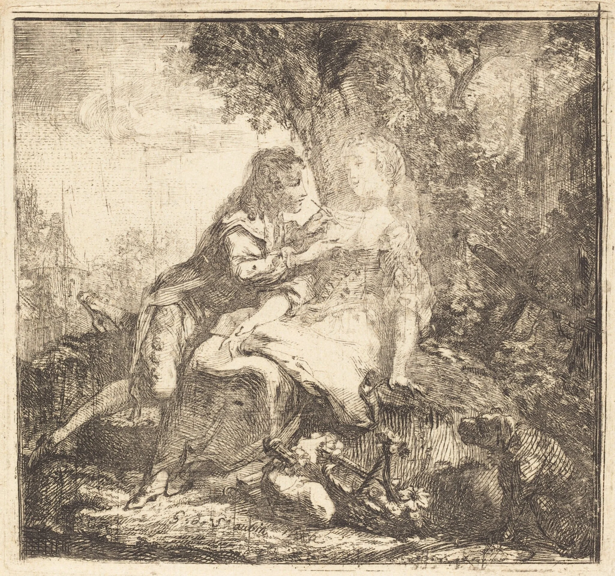 The Two Lovers (Les Deux amants), by Gabriel de Saint-Aubin, ink, 1750