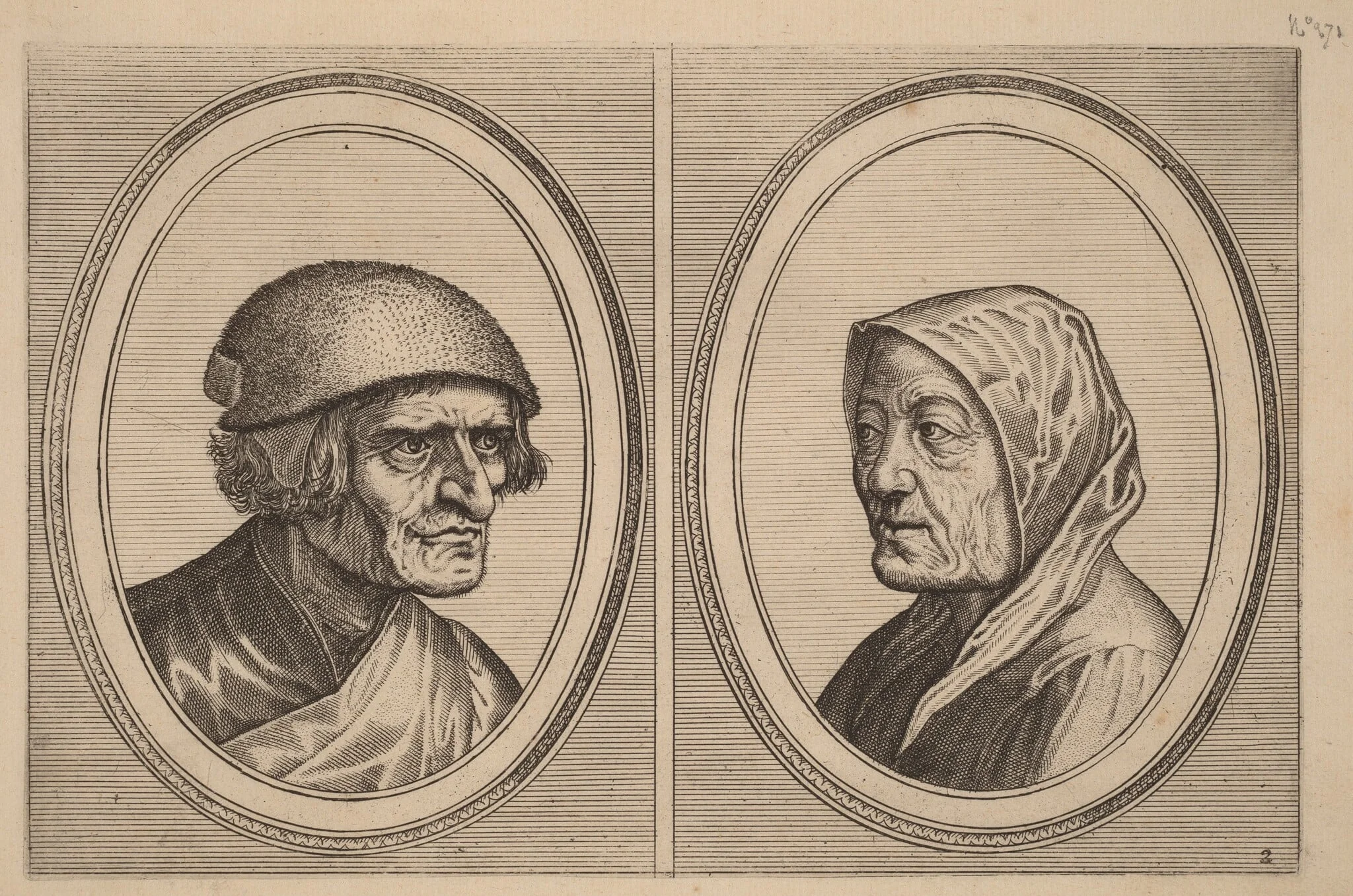 "Beleefde Goossen" and "Prijne Lecker-tants", by Lucas van Doetechum, ink, 1564
