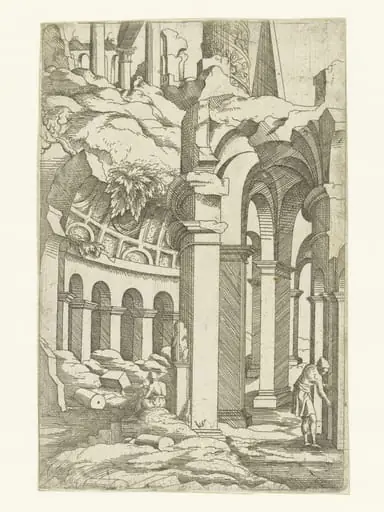 Ruins with a seated draftsman