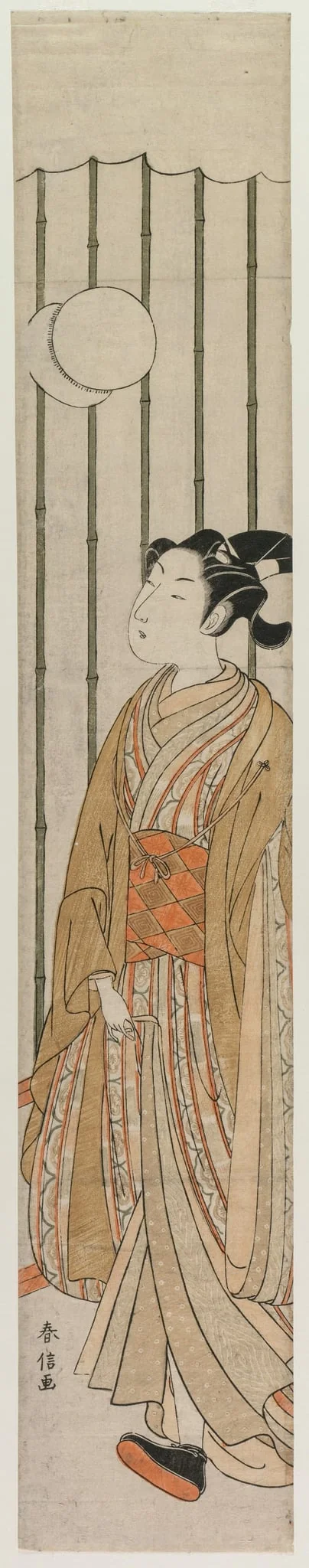 Young Man Playing Football, by Suzuki Harunobu, 1764