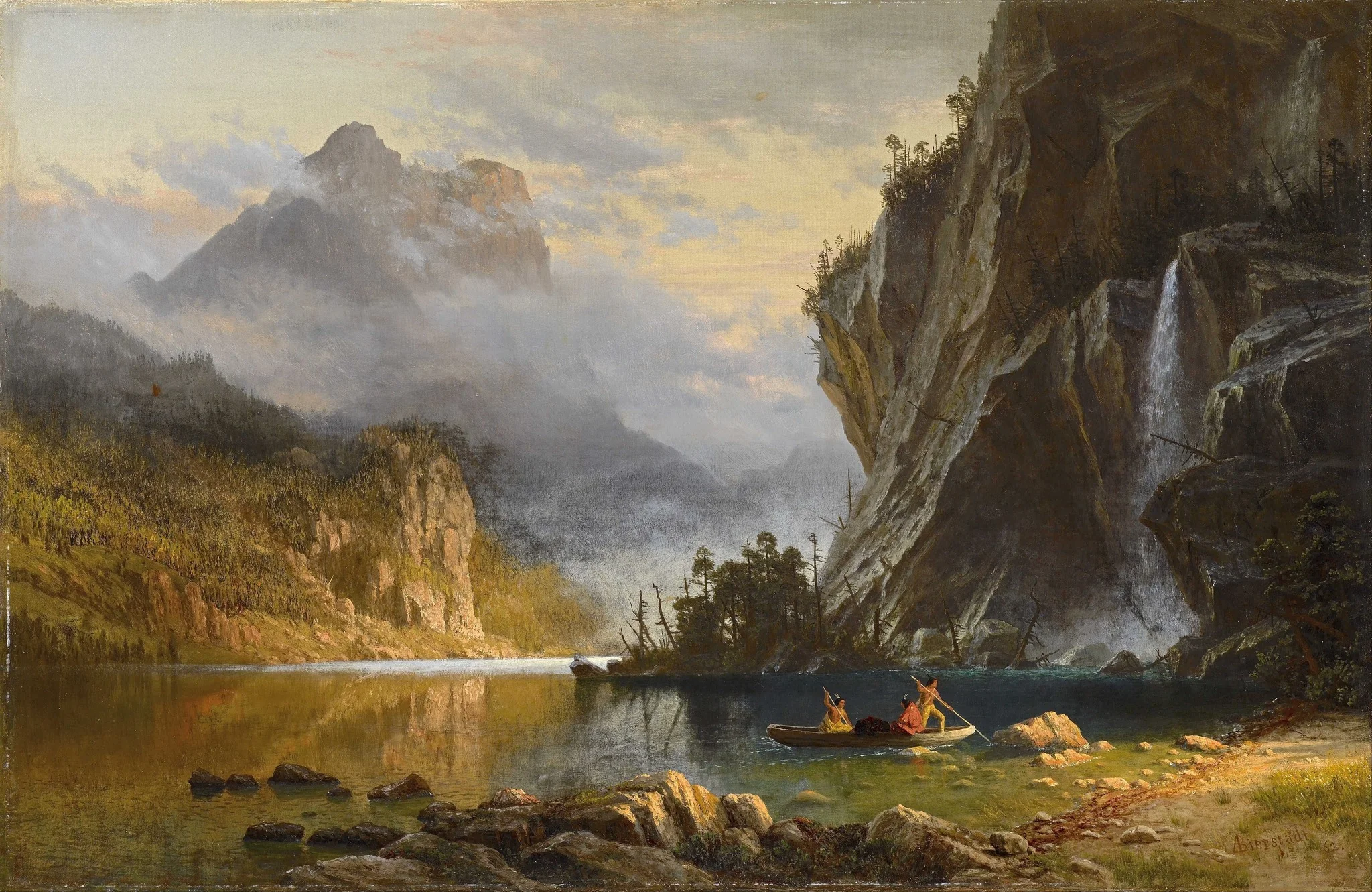 Indians Spear Fishing, by Albert Bierstadt, oil, 1862