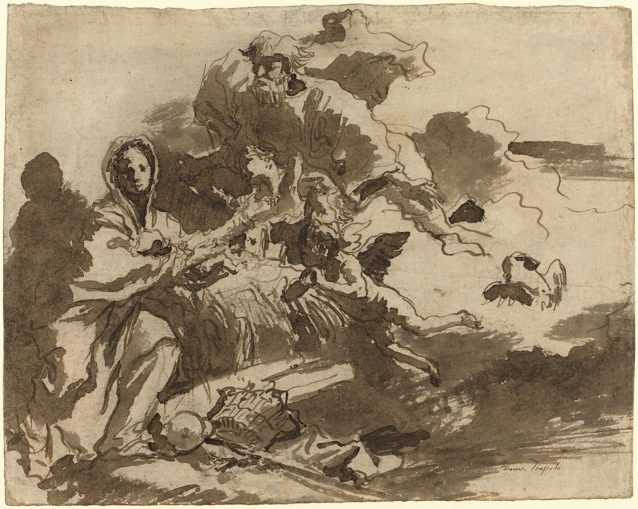 God the Father and Angels Adoring the Madonna and Child [recto], by Giovanni Domenico Tiepolo, chalk, 1753