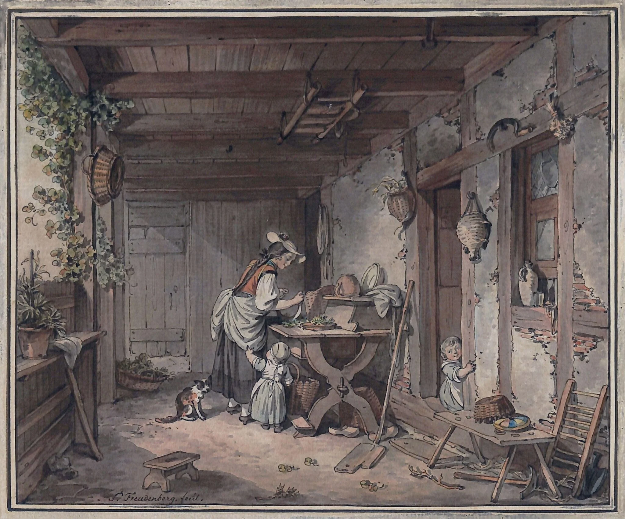 A Swiss Cottage Scene, by Sigismond Freudeberg, watercolor, 1770