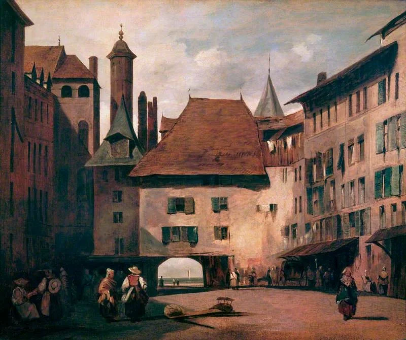 La Place du Molard, Geneva, by Richard Parkes Bonington, oil, 1825