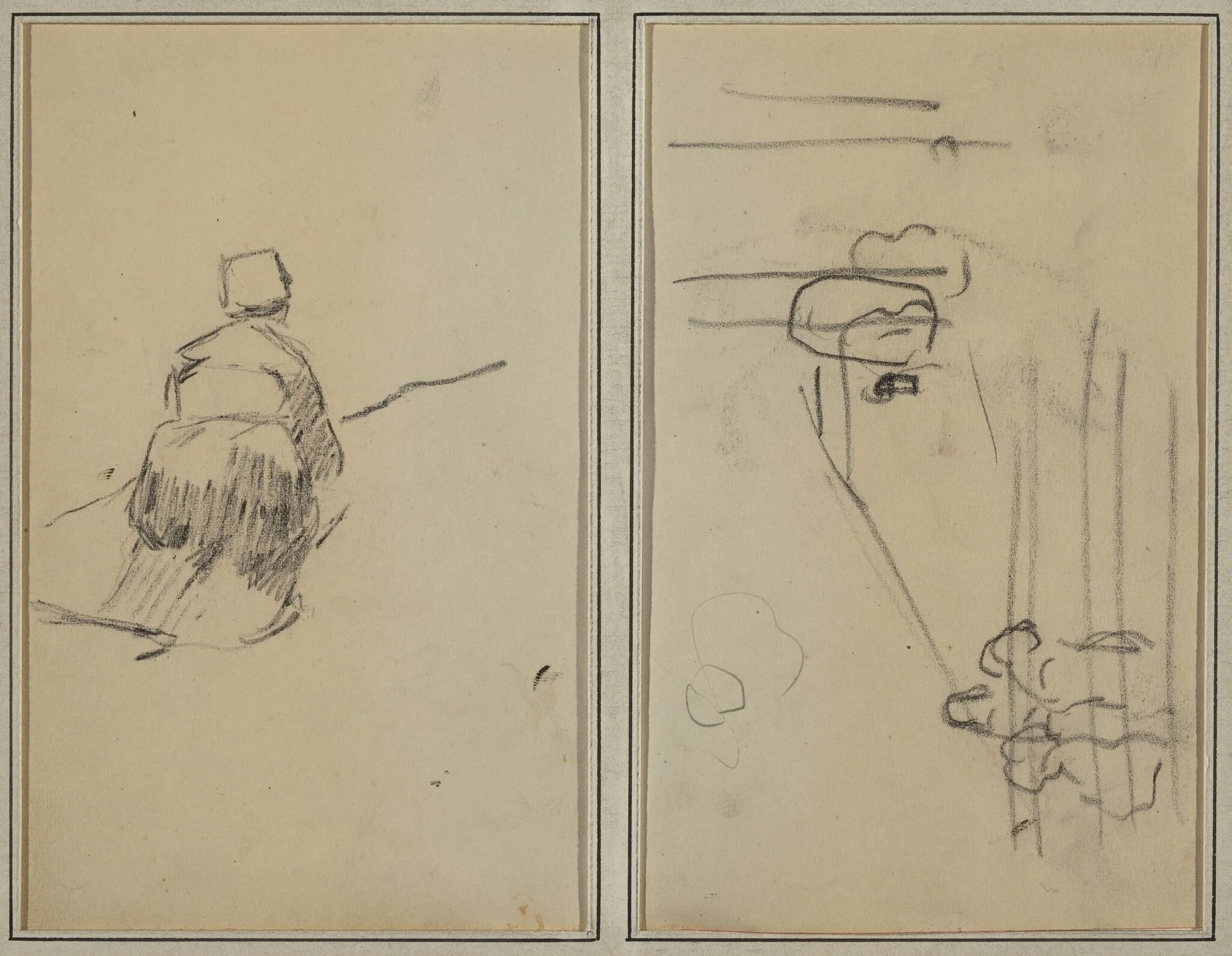 A Breton Woman Walking; Sketch with Stairs [verso], by Paul Gauguin, crayon, 1886